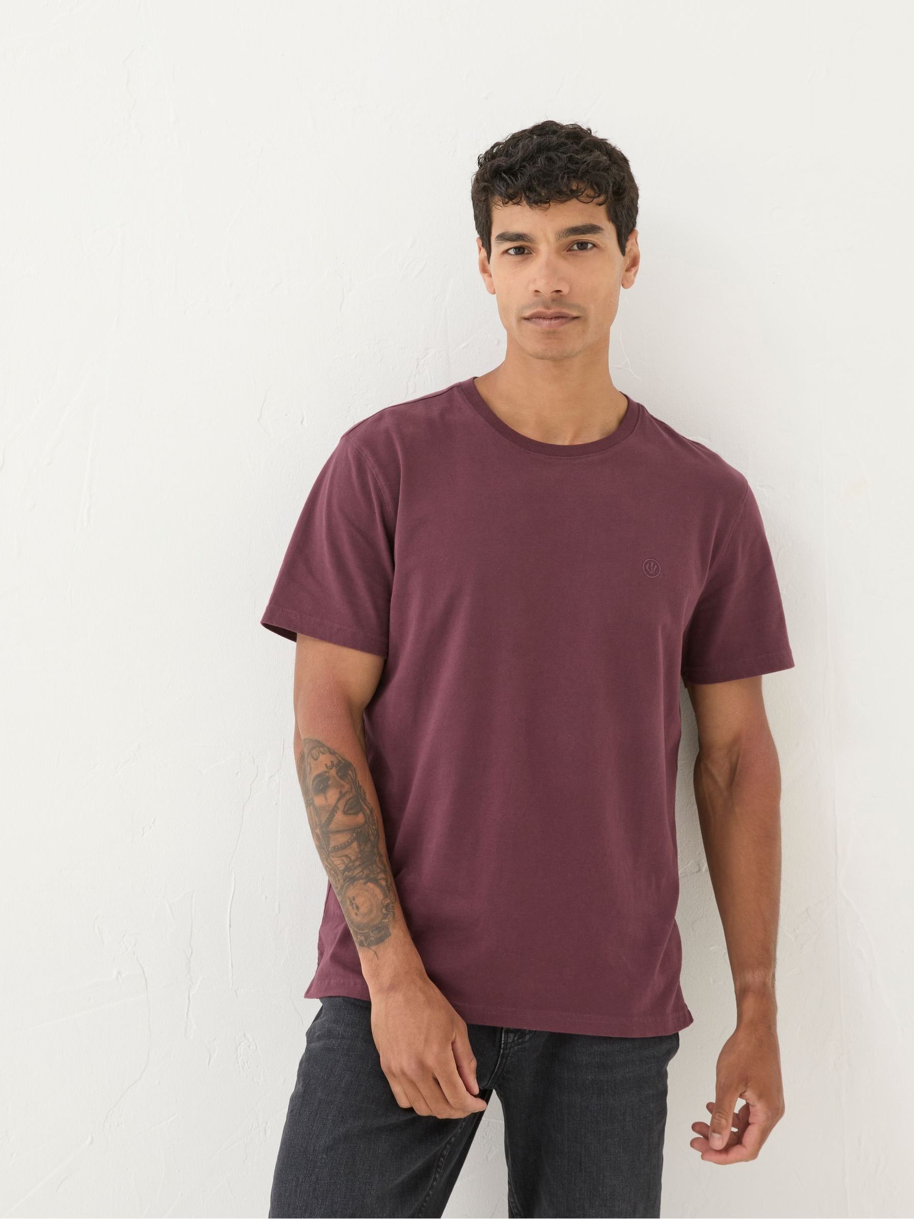 Lulworth Burgundy Red 100% Cotton Organic Crew T-Shirt - Image 1 of 5