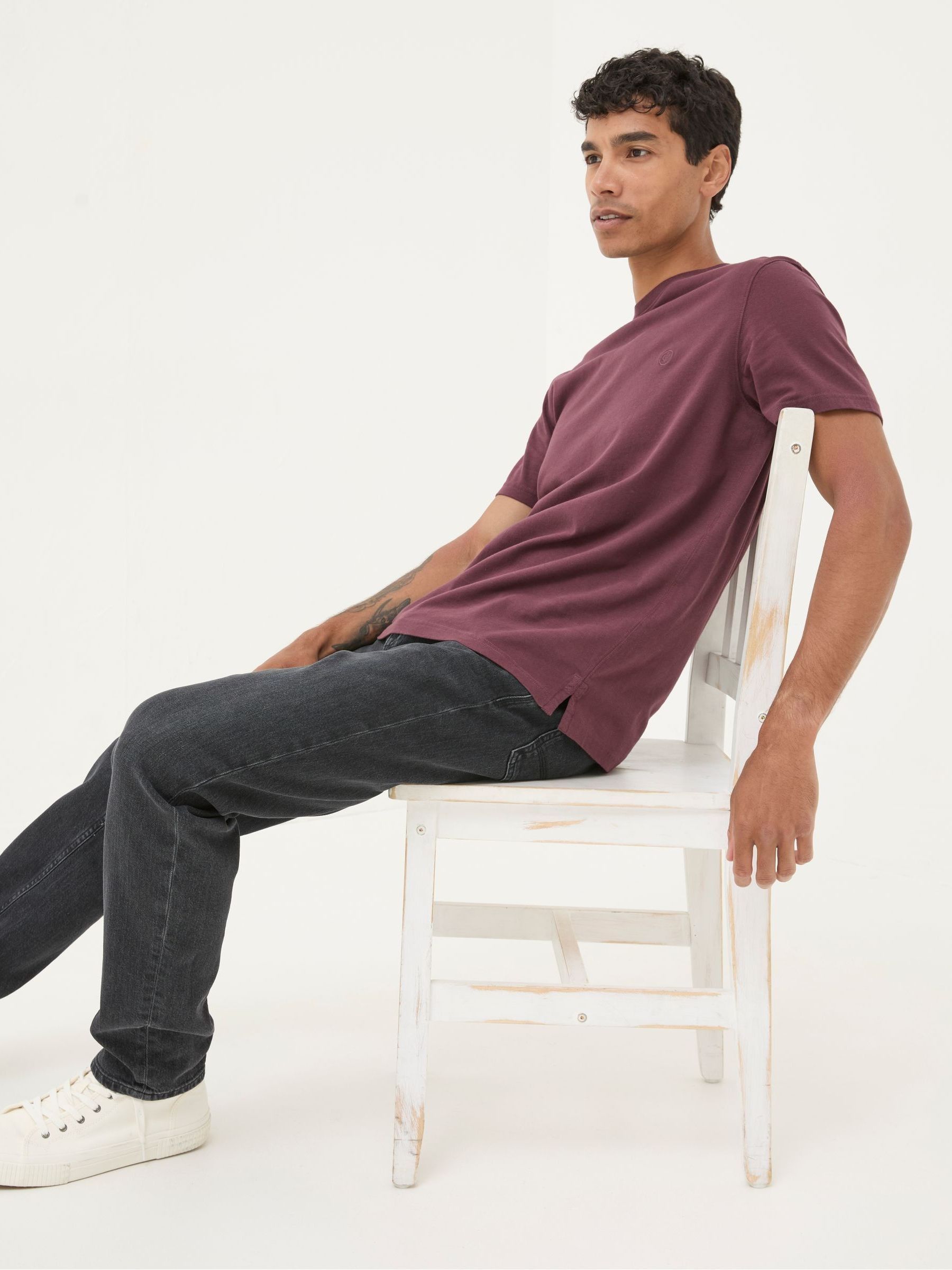 Lulworth Burgundy Red 100% Cotton Organic Crew T-Shirt - Image 3 of 5