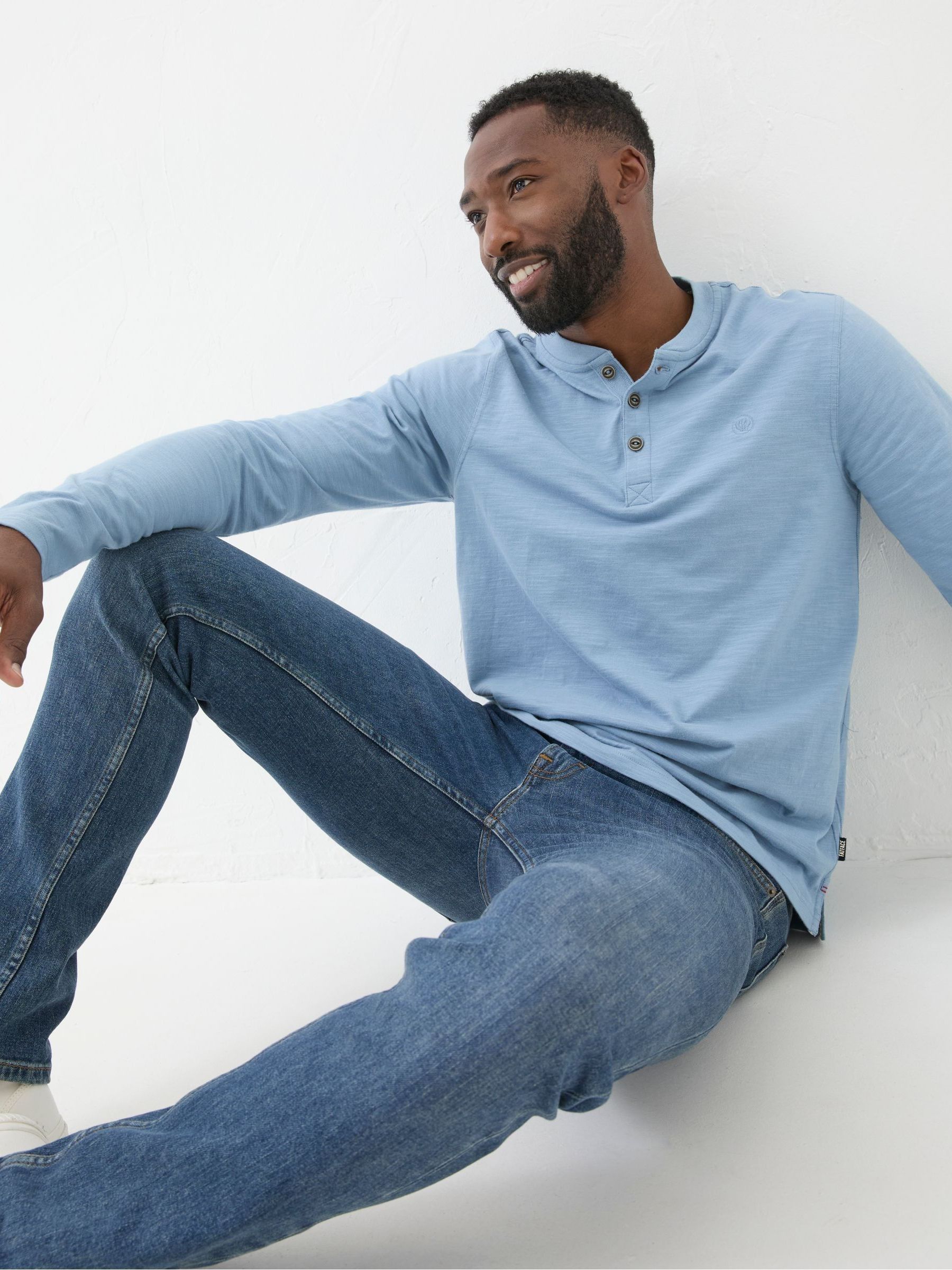 Woodside Light Blue Long Sleeve Henley T Shirt - Image 3 of 6