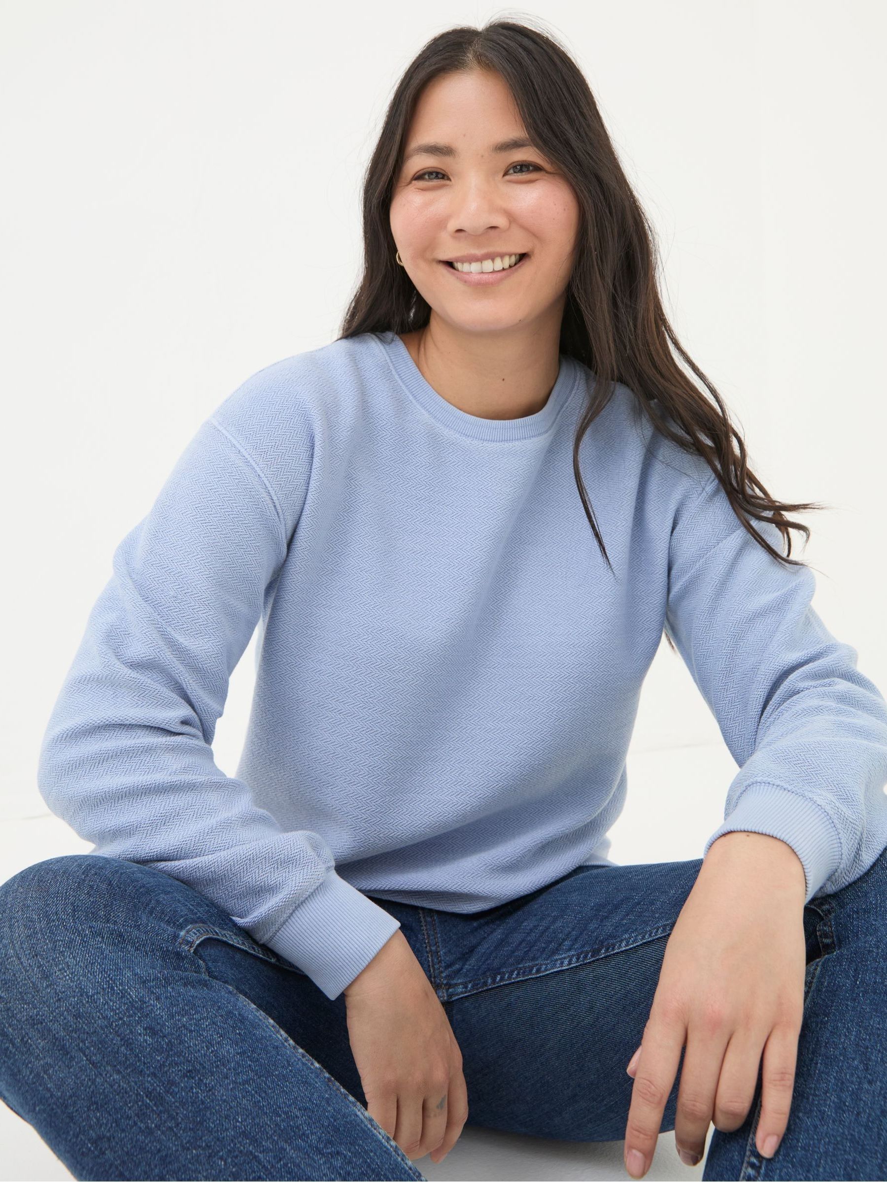 Georgia Light Blue Textured Crew Neck Sweatshirt - Image 3 of 5
