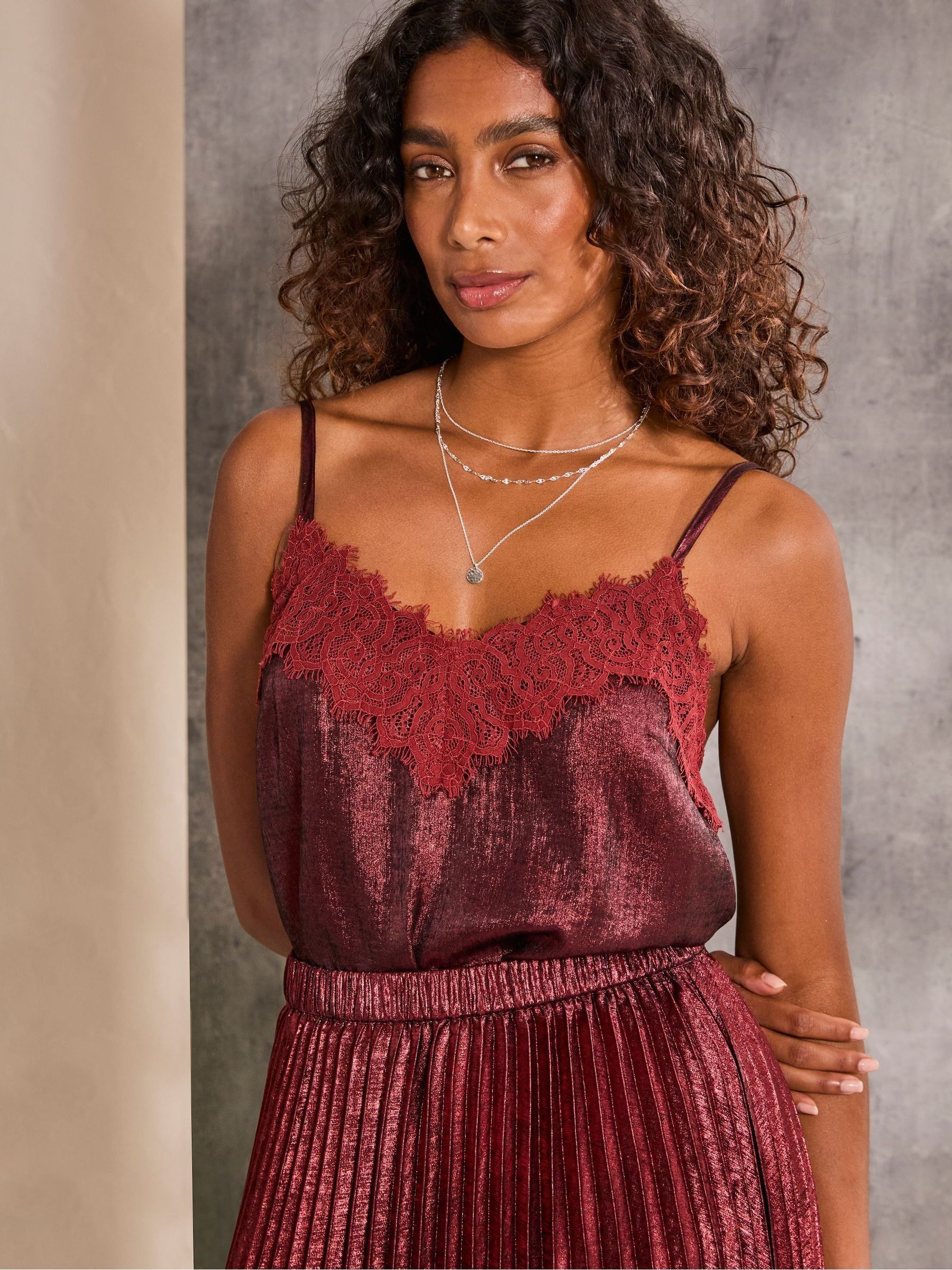 Lia Dark Red Metallic Cami - Image 3 of 6