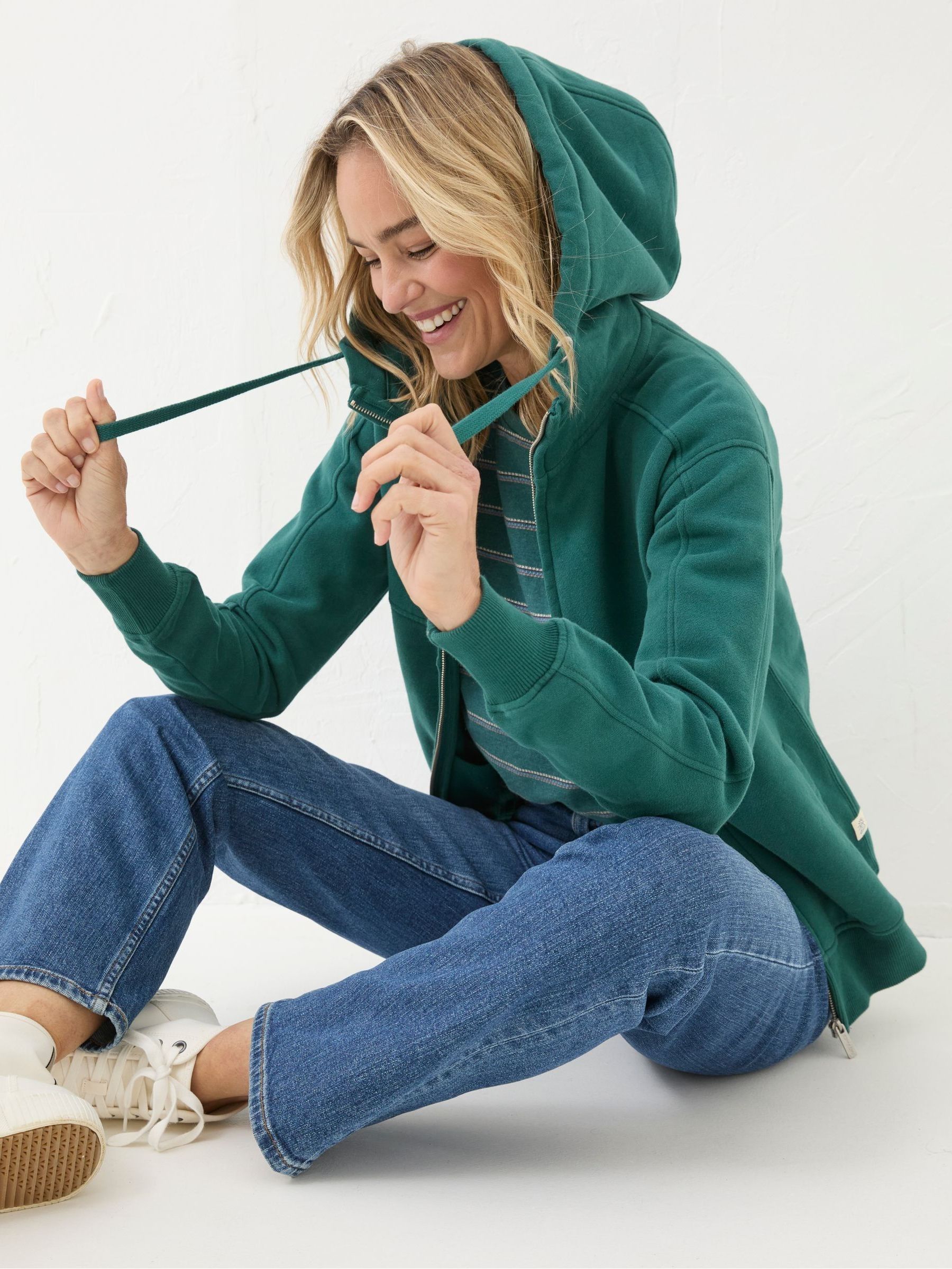 Green Teal Panelled Zip Through Hoodie - Image 2 of 3