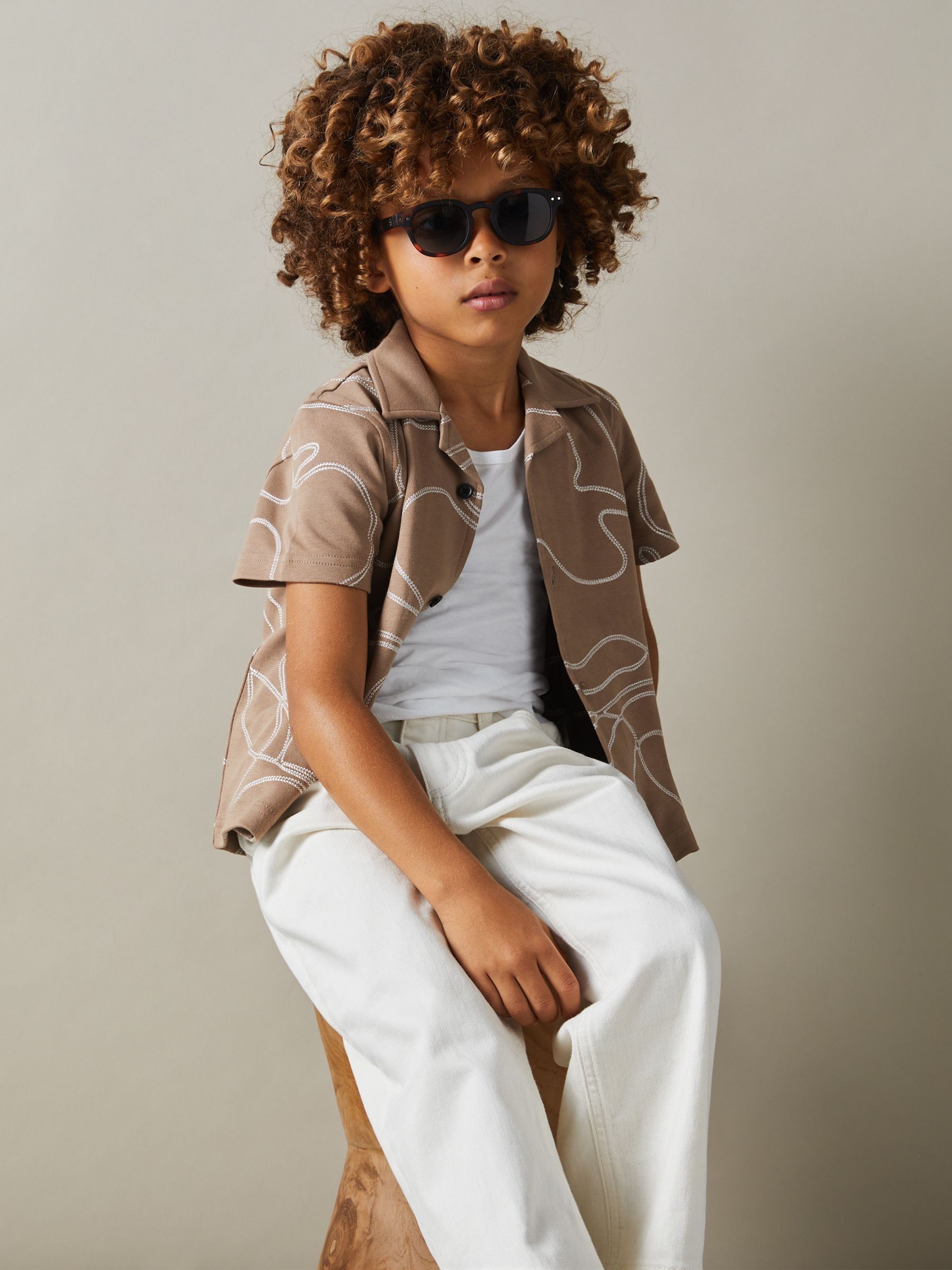 Cotton Jersey Embroidered Shirt in Taupe - Image 3 of 4