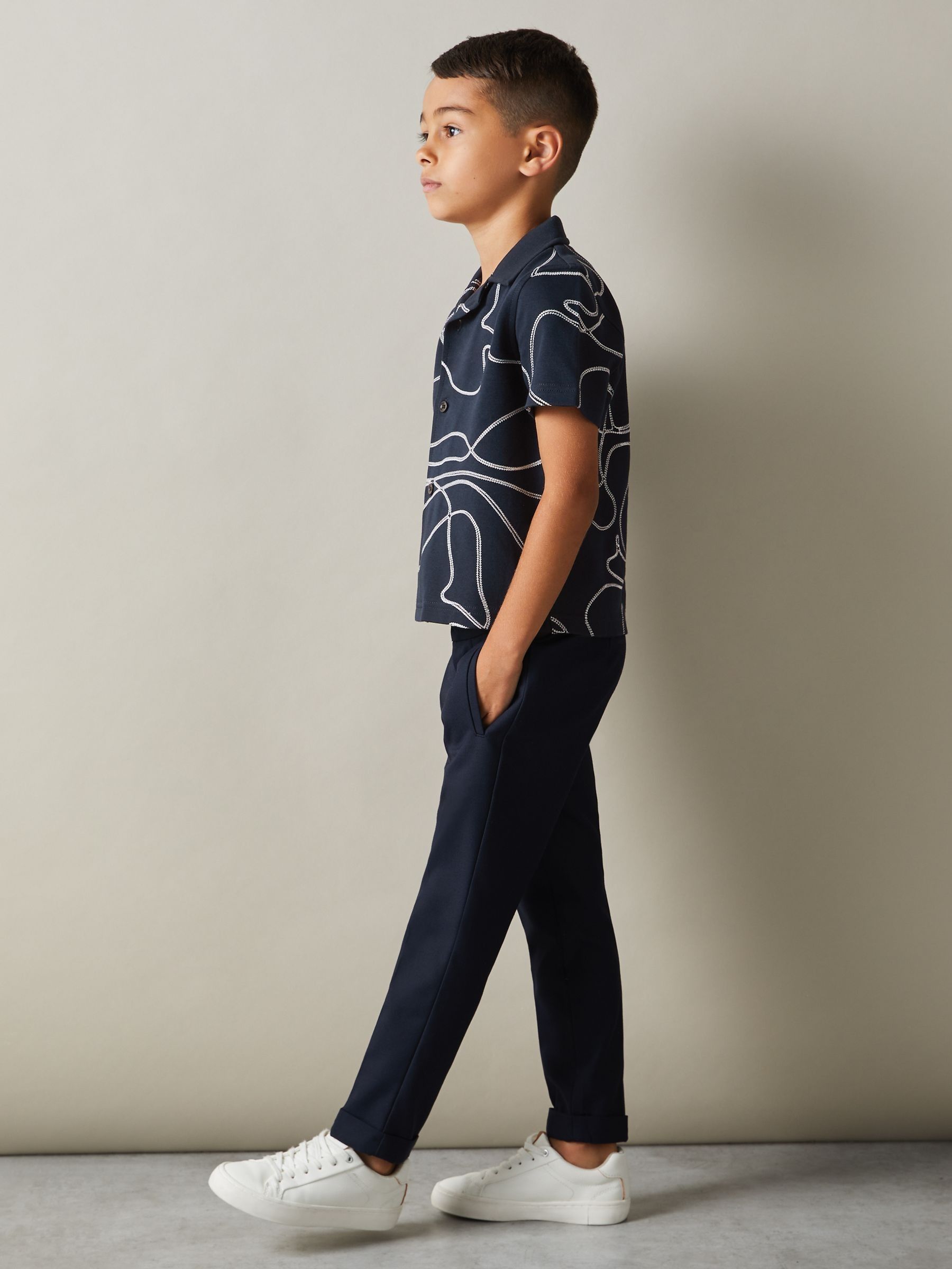 Cotton Jersey Embroidered Shirt in Navy - Image 3 of 4