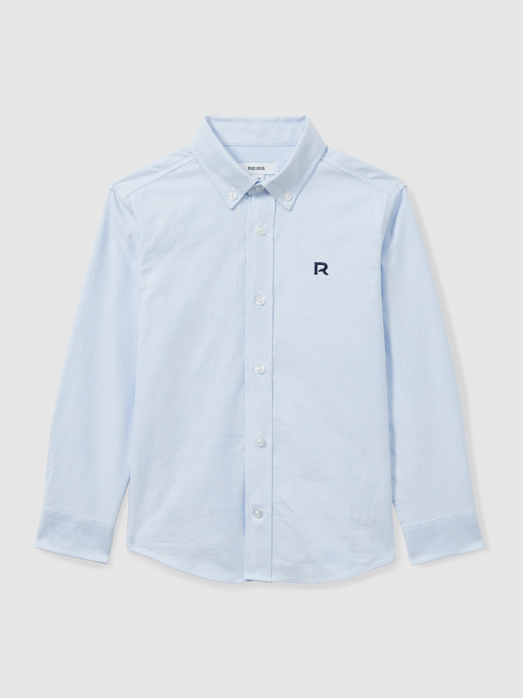 3-9 yrs Cotton-Oxford Embroidered Button-down Shirt in Soft Blue/Navy - Image 2 of 4