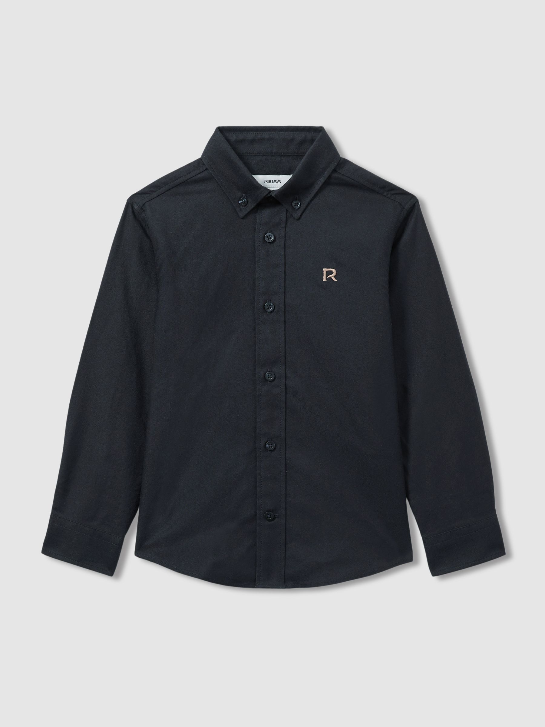3-9 yrs Cotton-Oxford Embroidered Button-down Shirt in Navy/Camel - Image 1 of 3