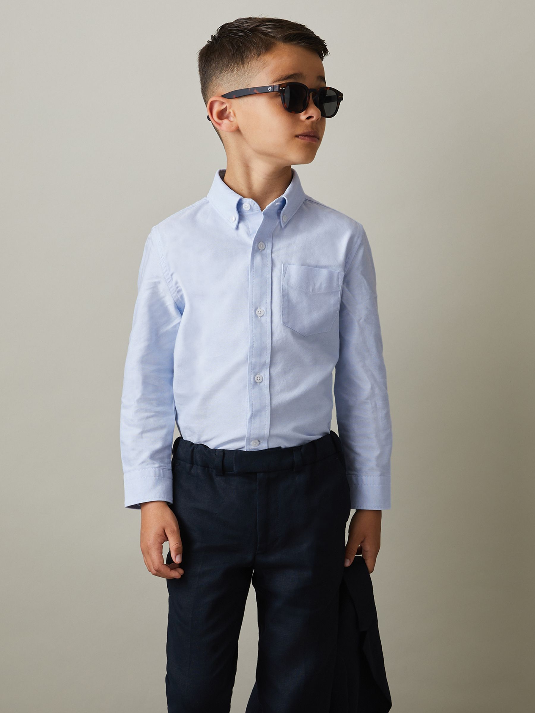 9-13 yrs Button Down Oxford Shirt in Soft Blue - Image 3 of 4