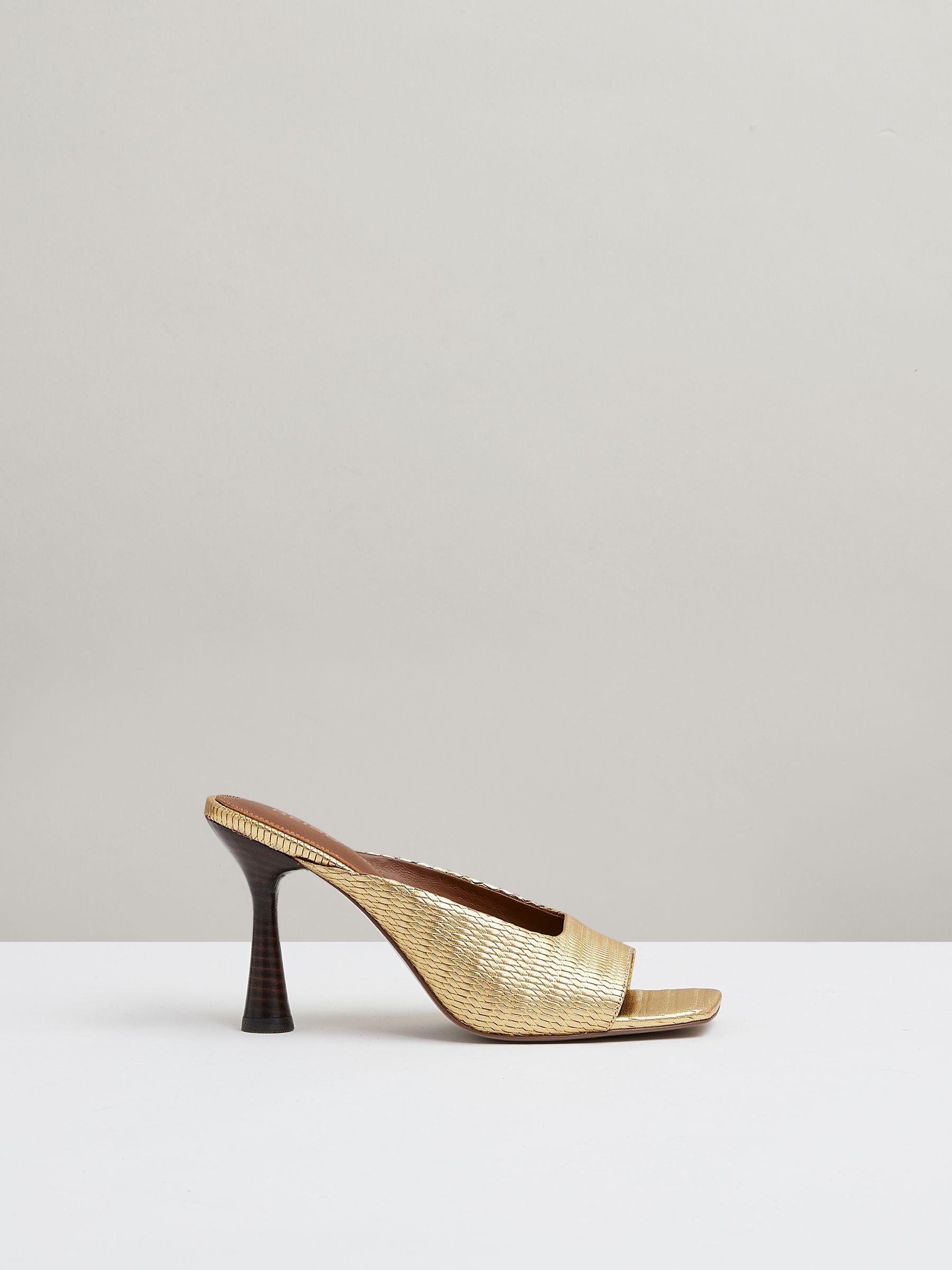 Leather Heeled Mules in Gold - Image 1 of 5
