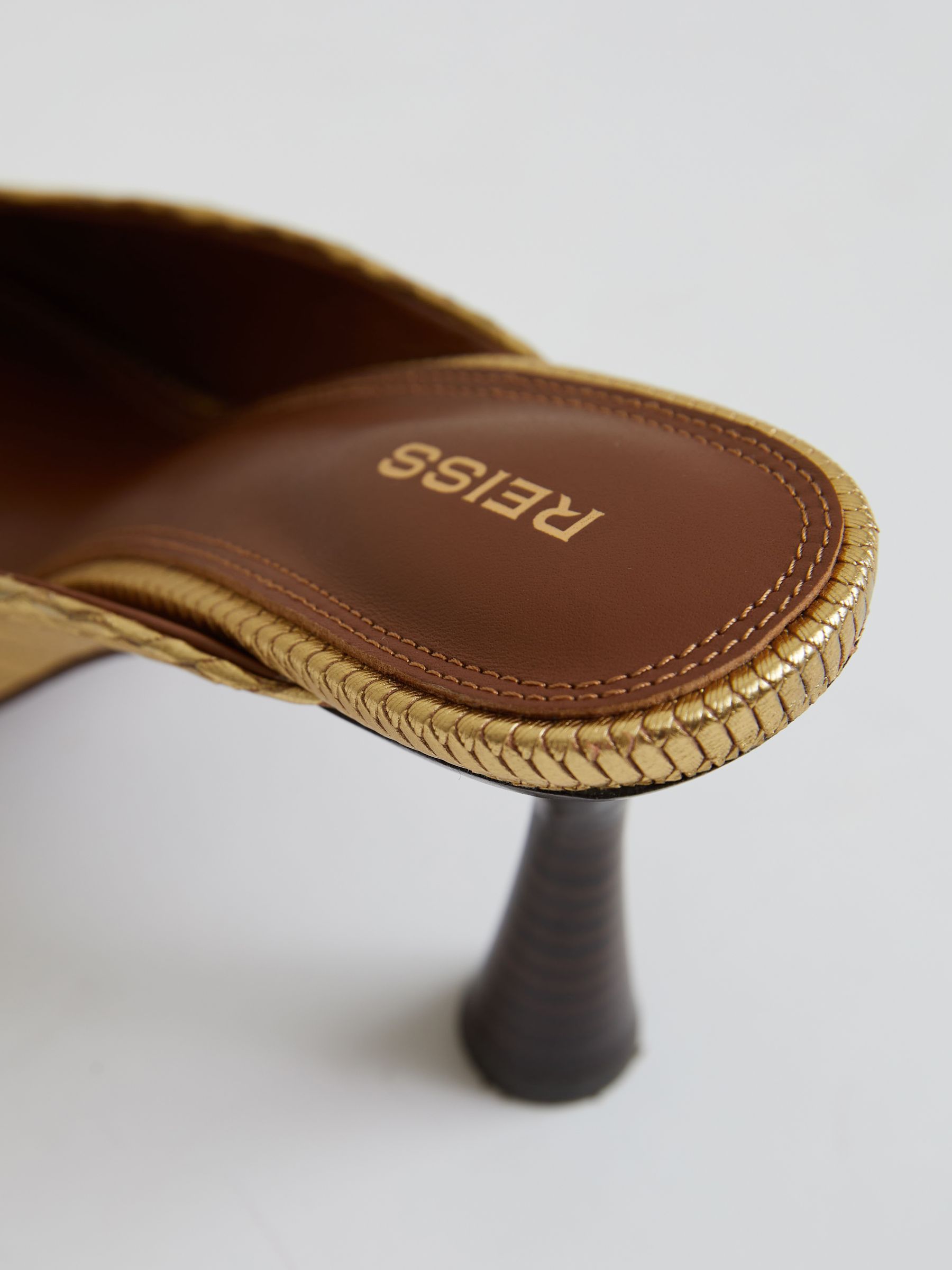 Leather Heeled Mules in Gold - Image 4 of 5
