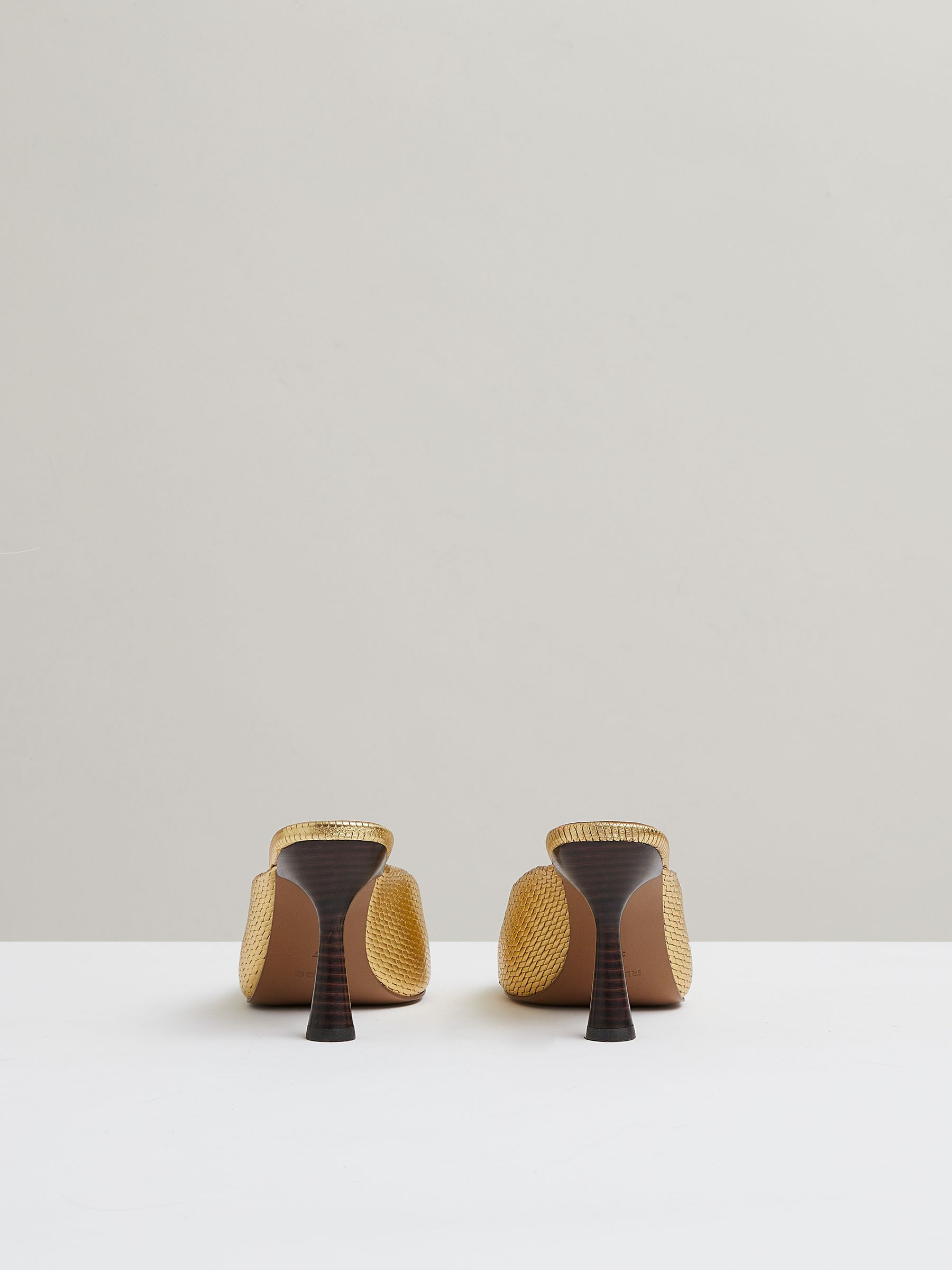 Leather Heeled Mules in Gold - image 4