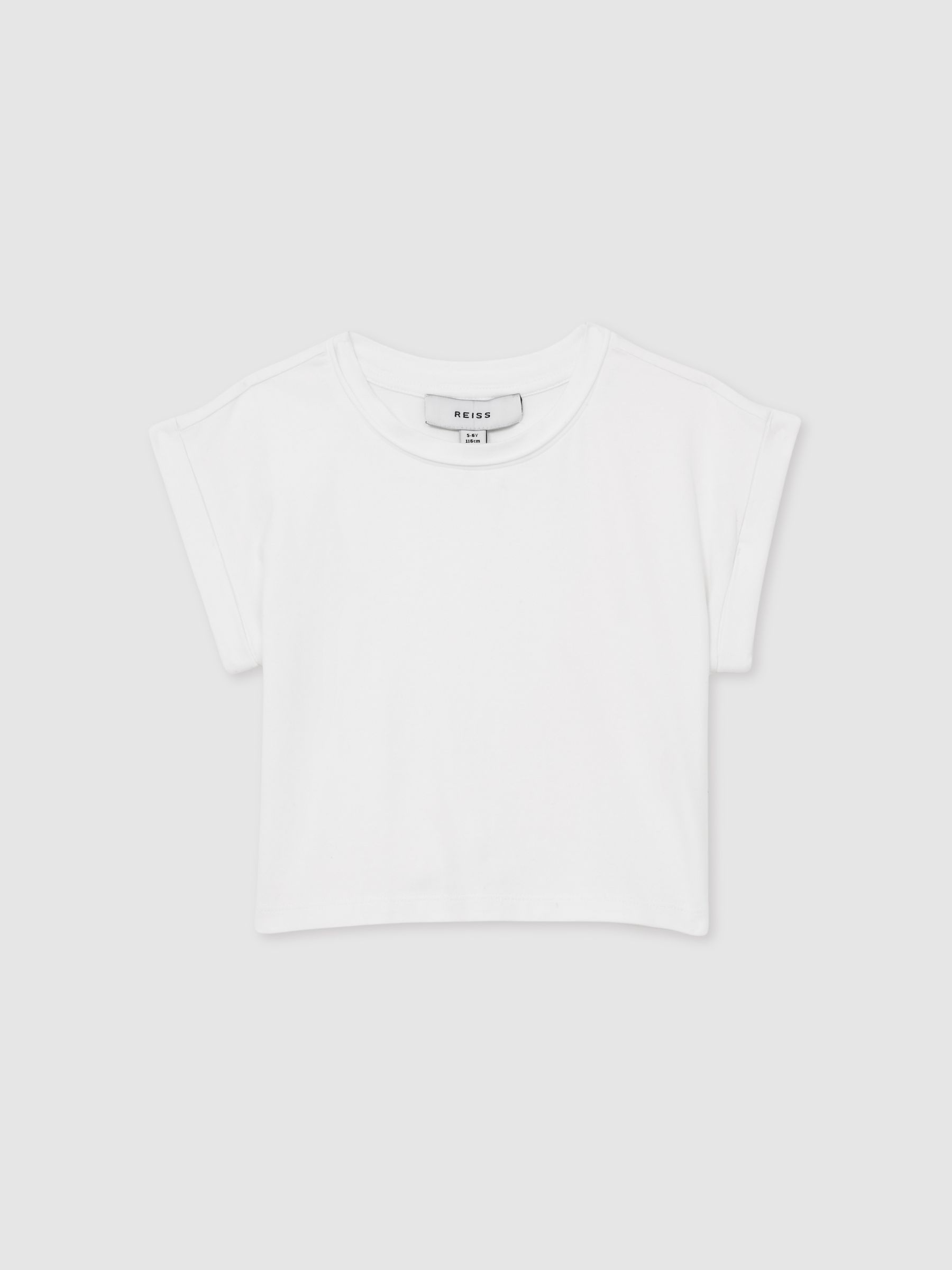 9-13 yrs Cotton-Jersey Cropped T-Shirt in White - Image 2 of 4