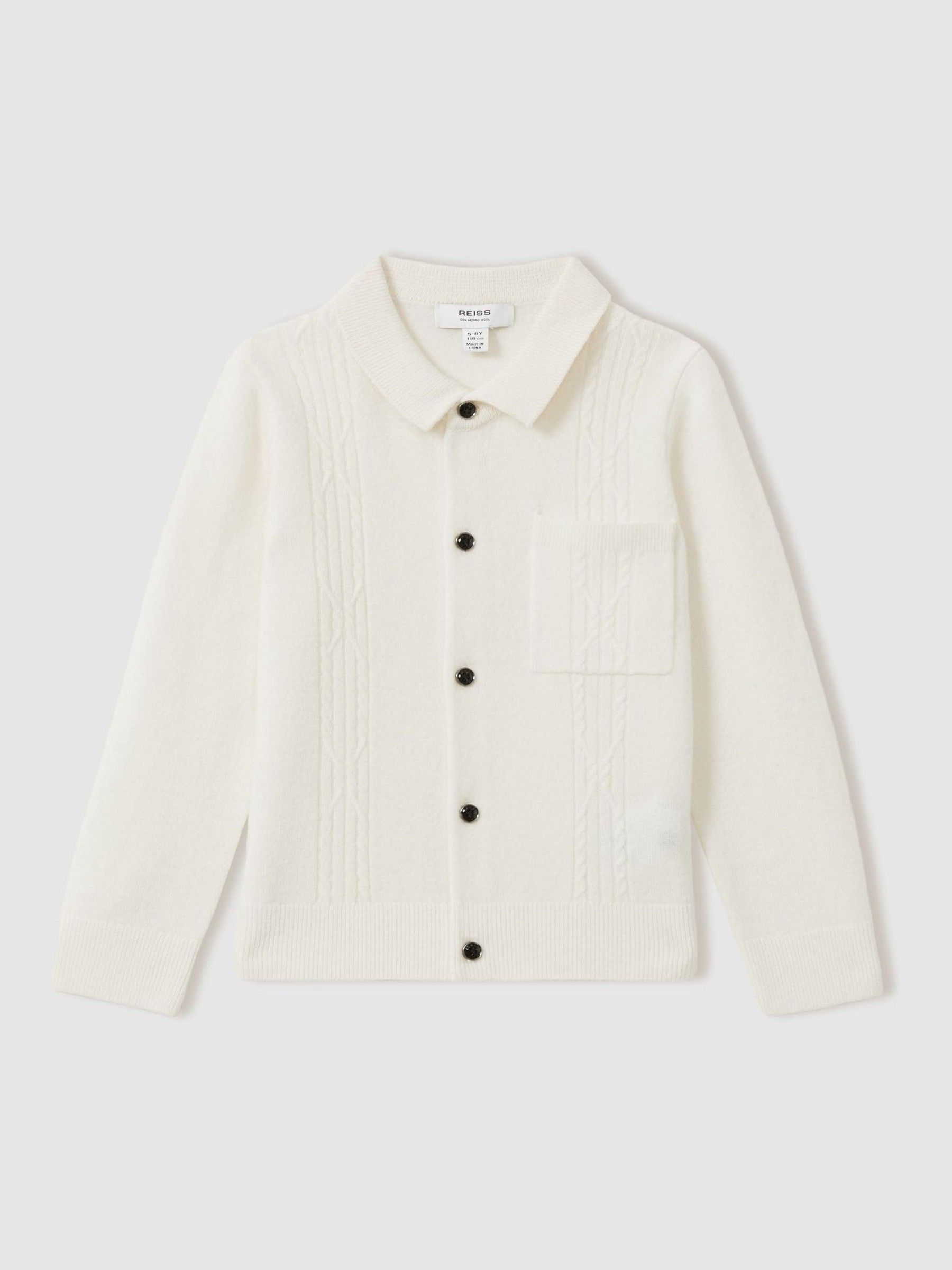 3-9 yrs Wool Cable Knit Cardigan in Off White - Image 2 of 4