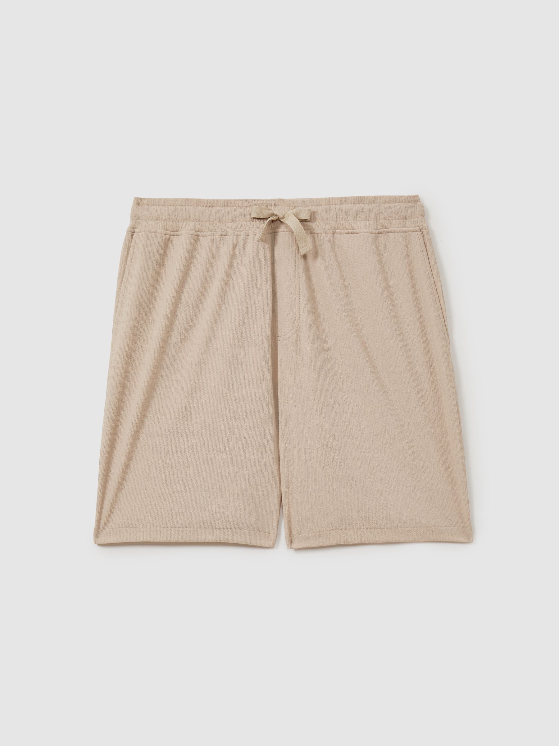 Textured Crepe Drawstring Shorts in Oatmeal - Image 2 of 5