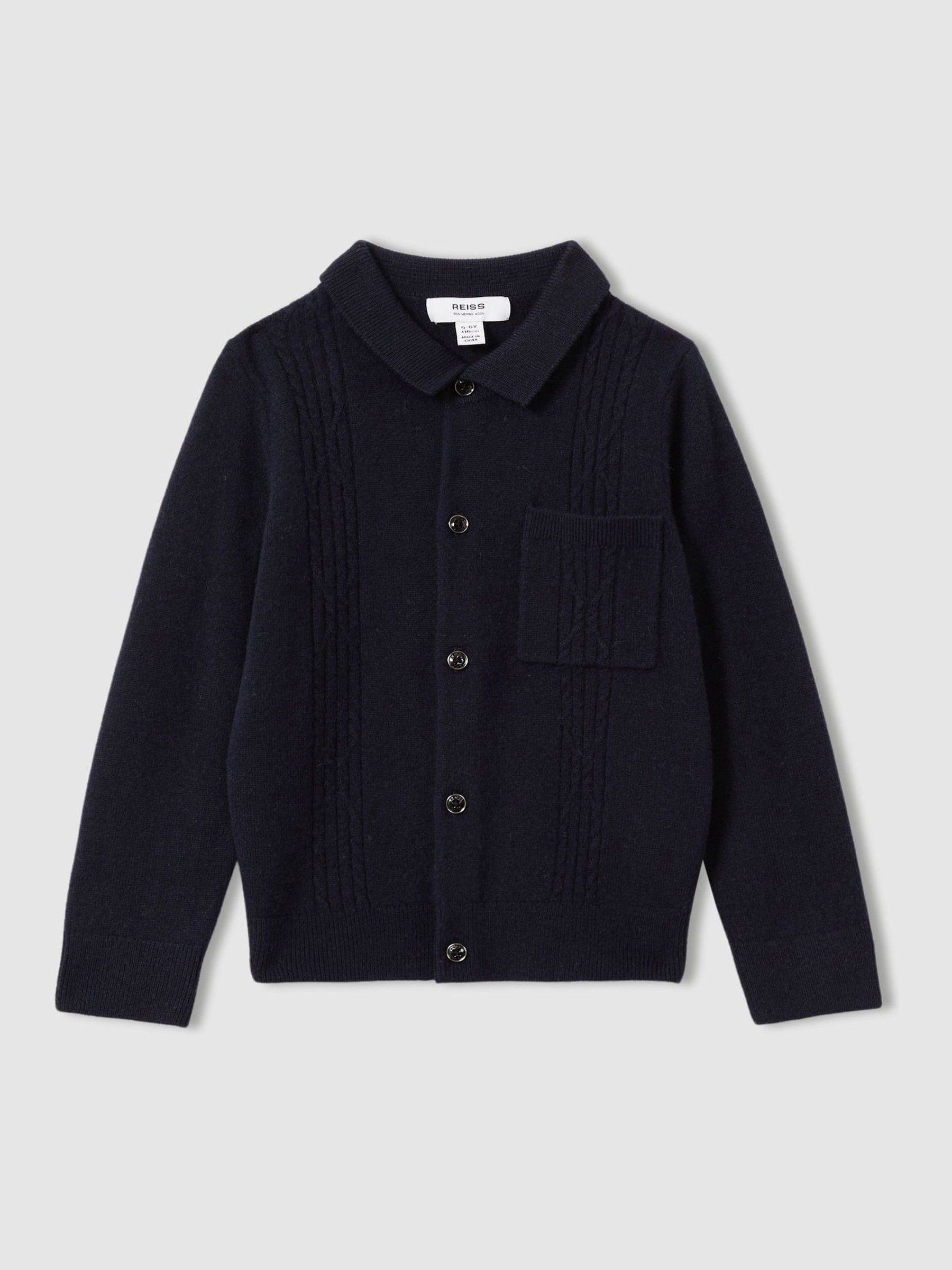 3-9 yrs Wool Cable Knit Cardigan in Navy - Image 2 of 4