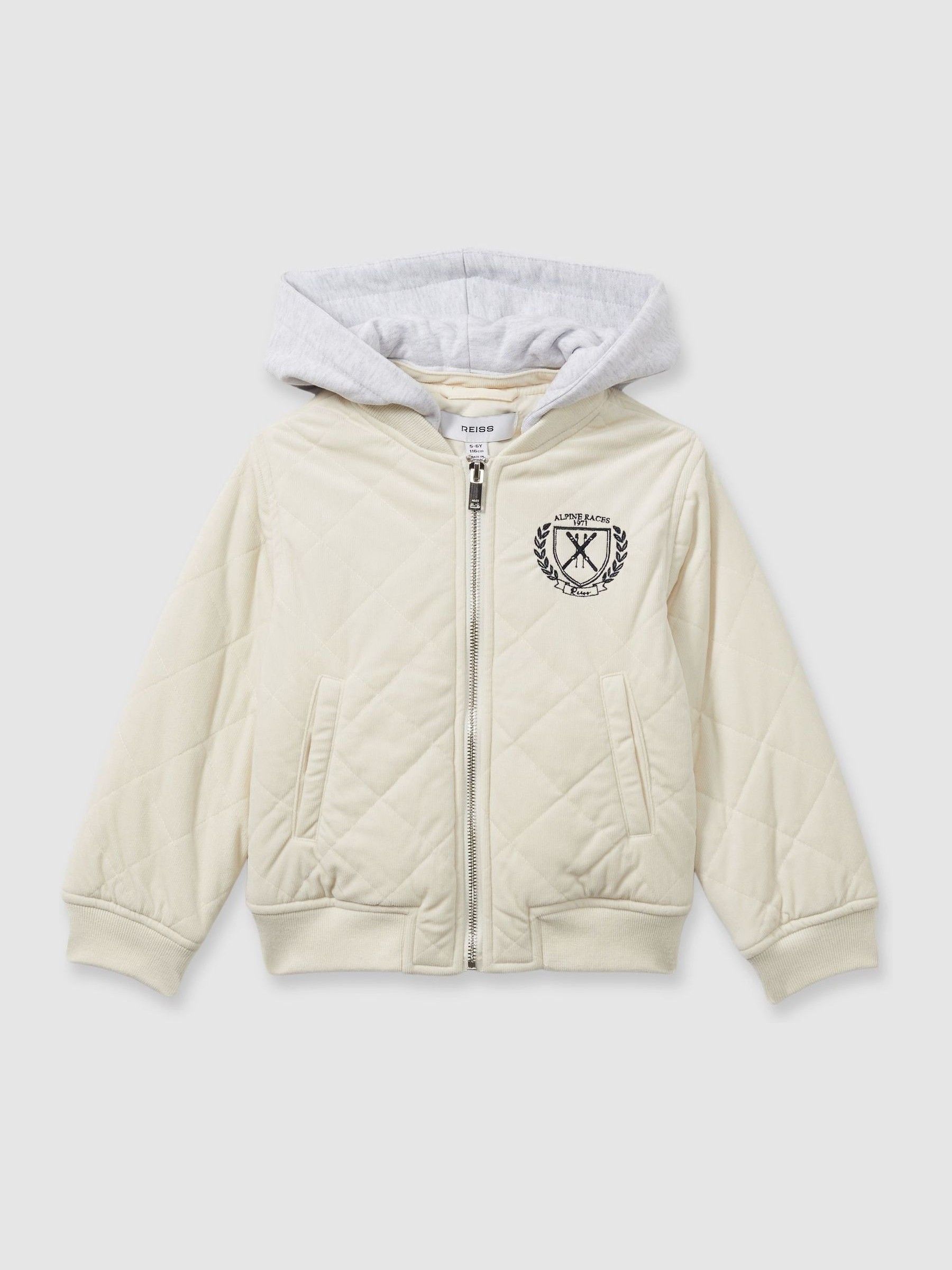 9-13 yrs Embroidered Quilted Needlecord Jacket in Off White/Grey - Image 2 of 4