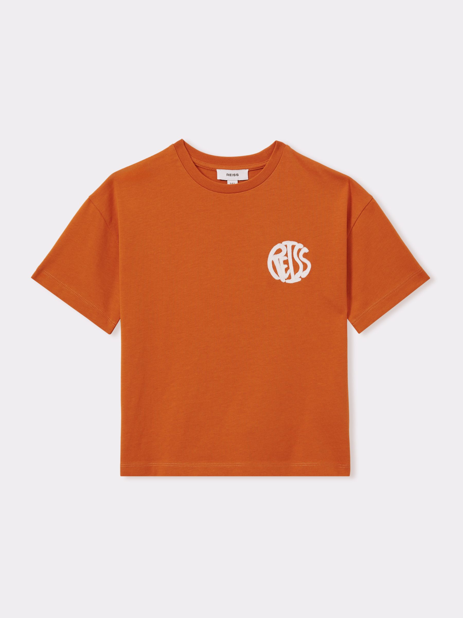 3-9 yrs Oversized Cotton Embroidered T-Shirt in Burnt Orange/Off White - Image 2 of 4