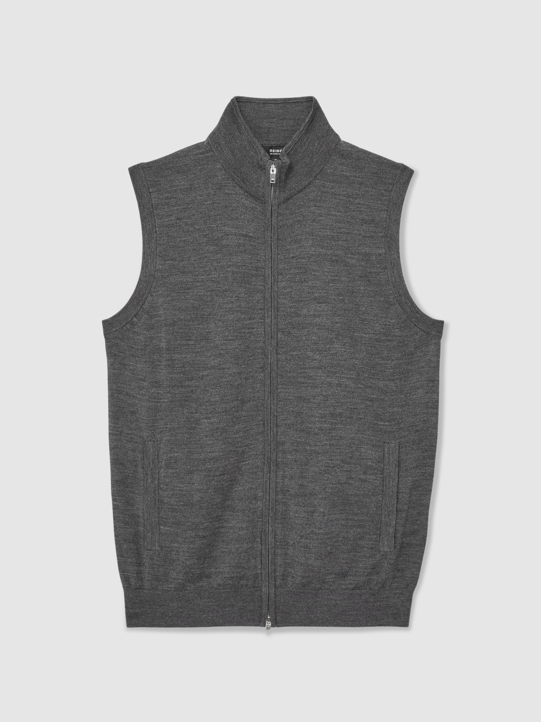 Αμάνικο μπουφάν με φερμουάρ από μαλλί Merino σε γκρι μελανζέ χρώμα Derby - Εικόνα 2 από 6