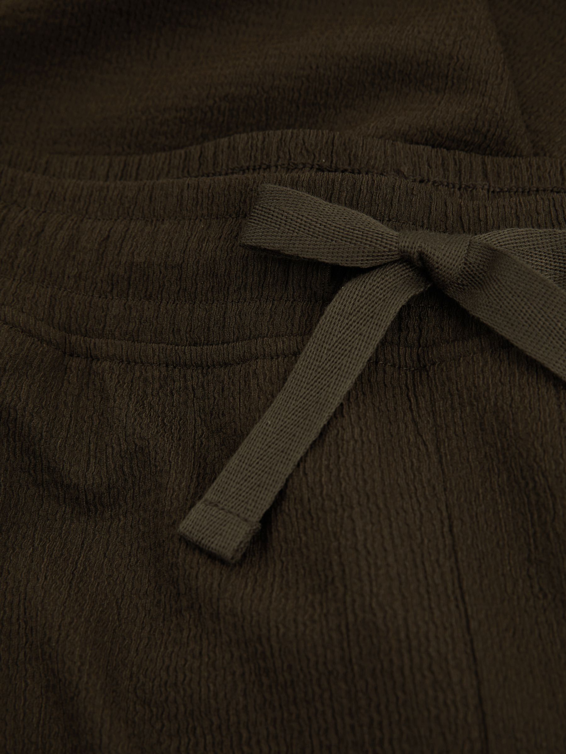 Textured Crepe Drawstring Shorts in Dark Olive Green - Image 6 of 6