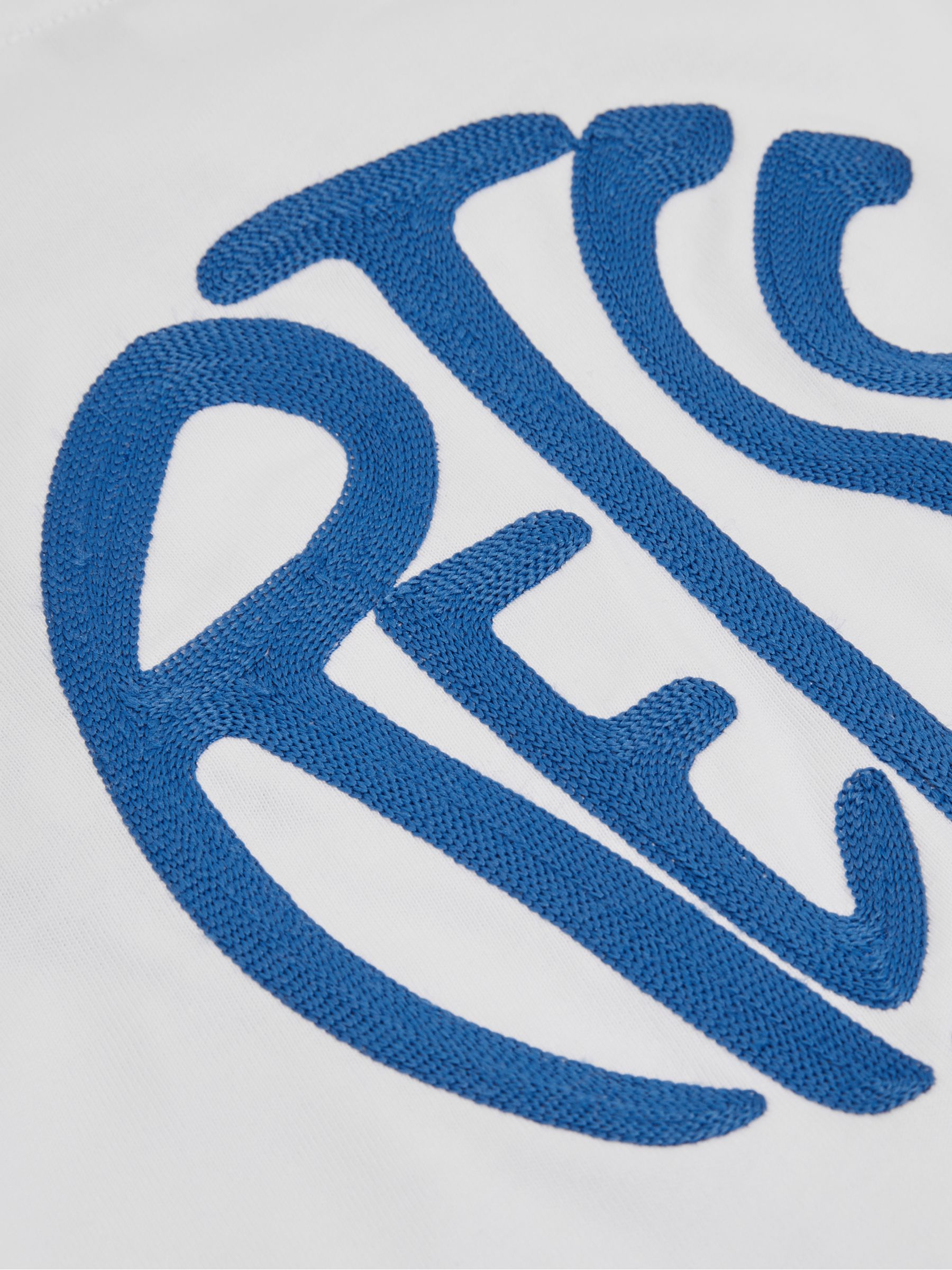 3-9 yrs Oversized Cotton Embroidered T-Shirt in Optic White/Blue - Image 5 of 5