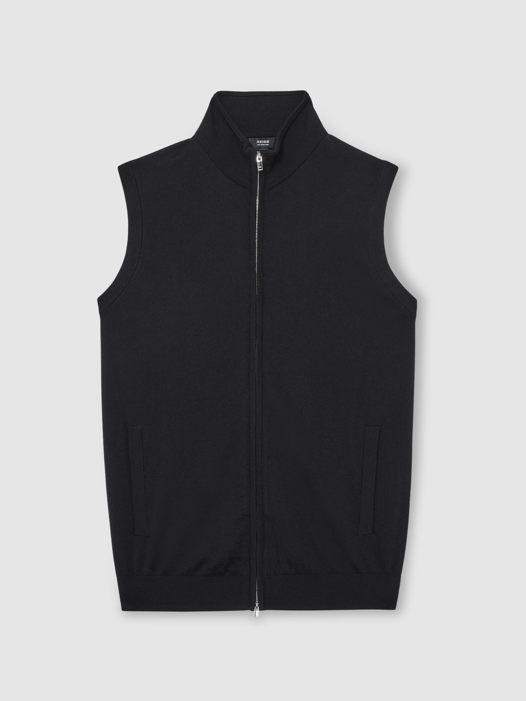 Merino Wool Zip-Through Gilet in Navy - Image 2 of 6