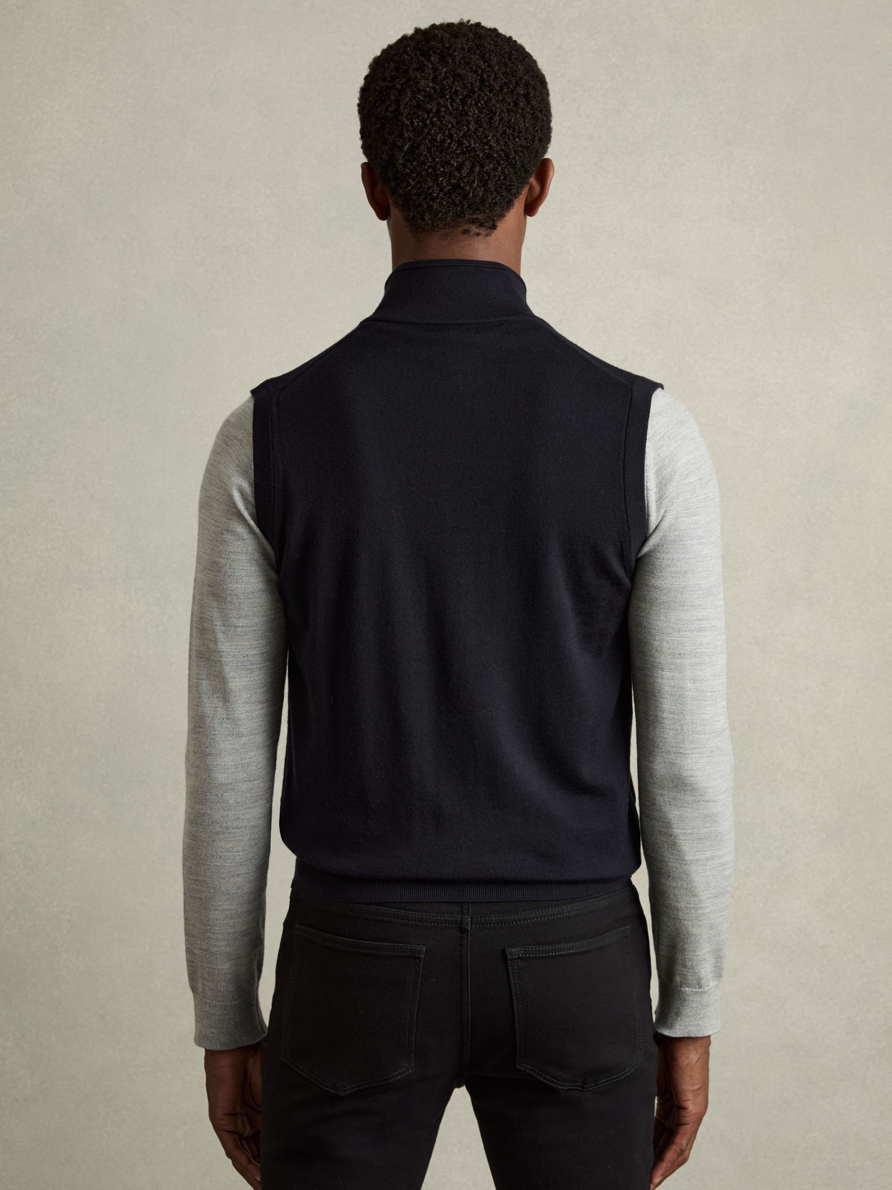 Merino Wool Zip-Through Gilet in Navy - Image 5 of 6
