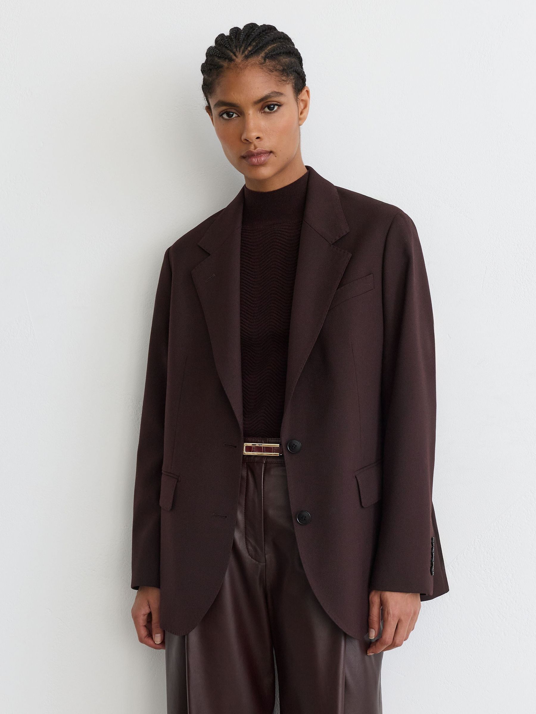Tall Stretch-Twill Relaxed Single-Breasted Blazer in Grape - Image 3 of 12
