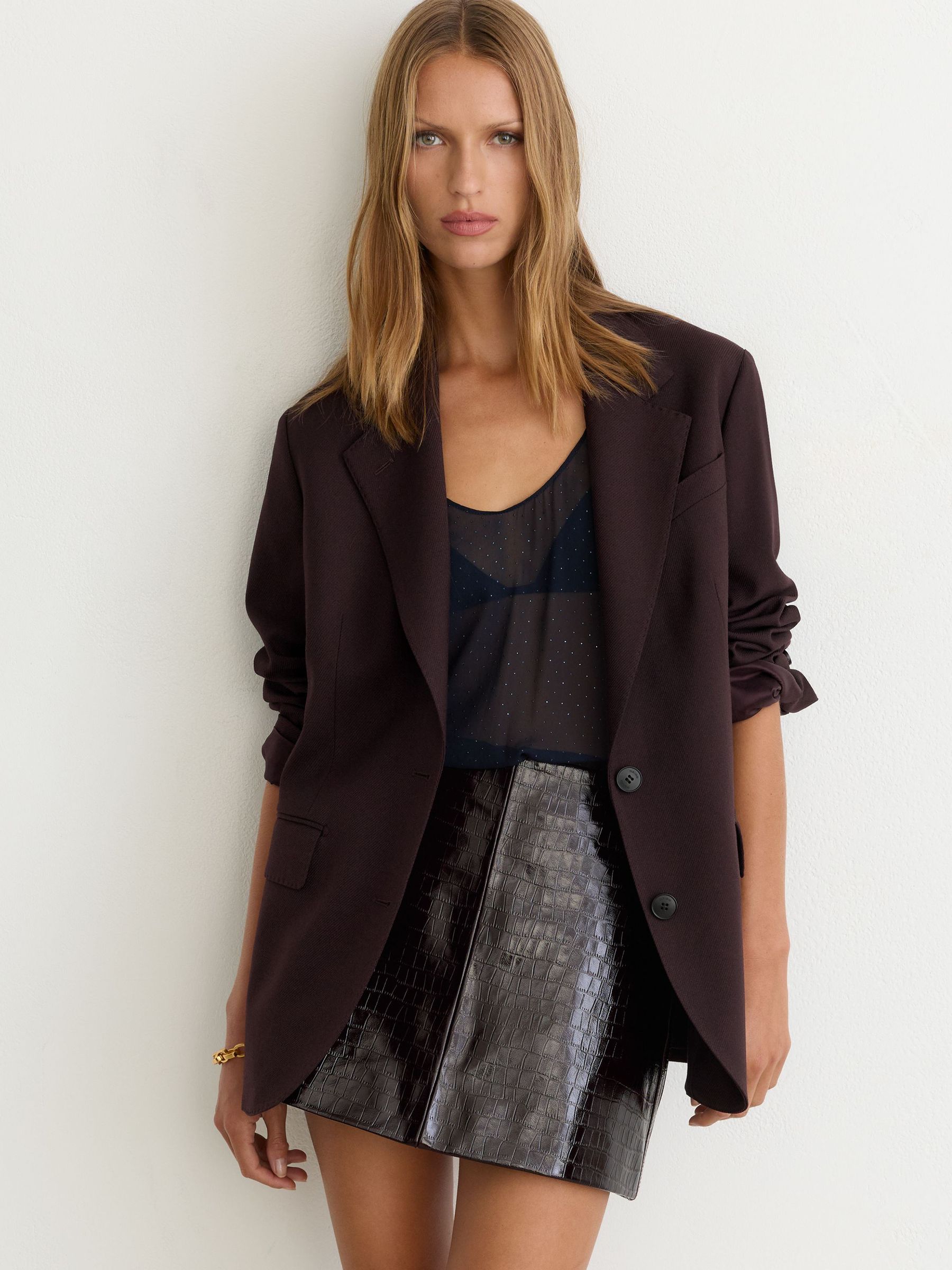 Tall Stretch-Twill Relaxed Single-Breasted Blazer in Grape - Image 6 of 12