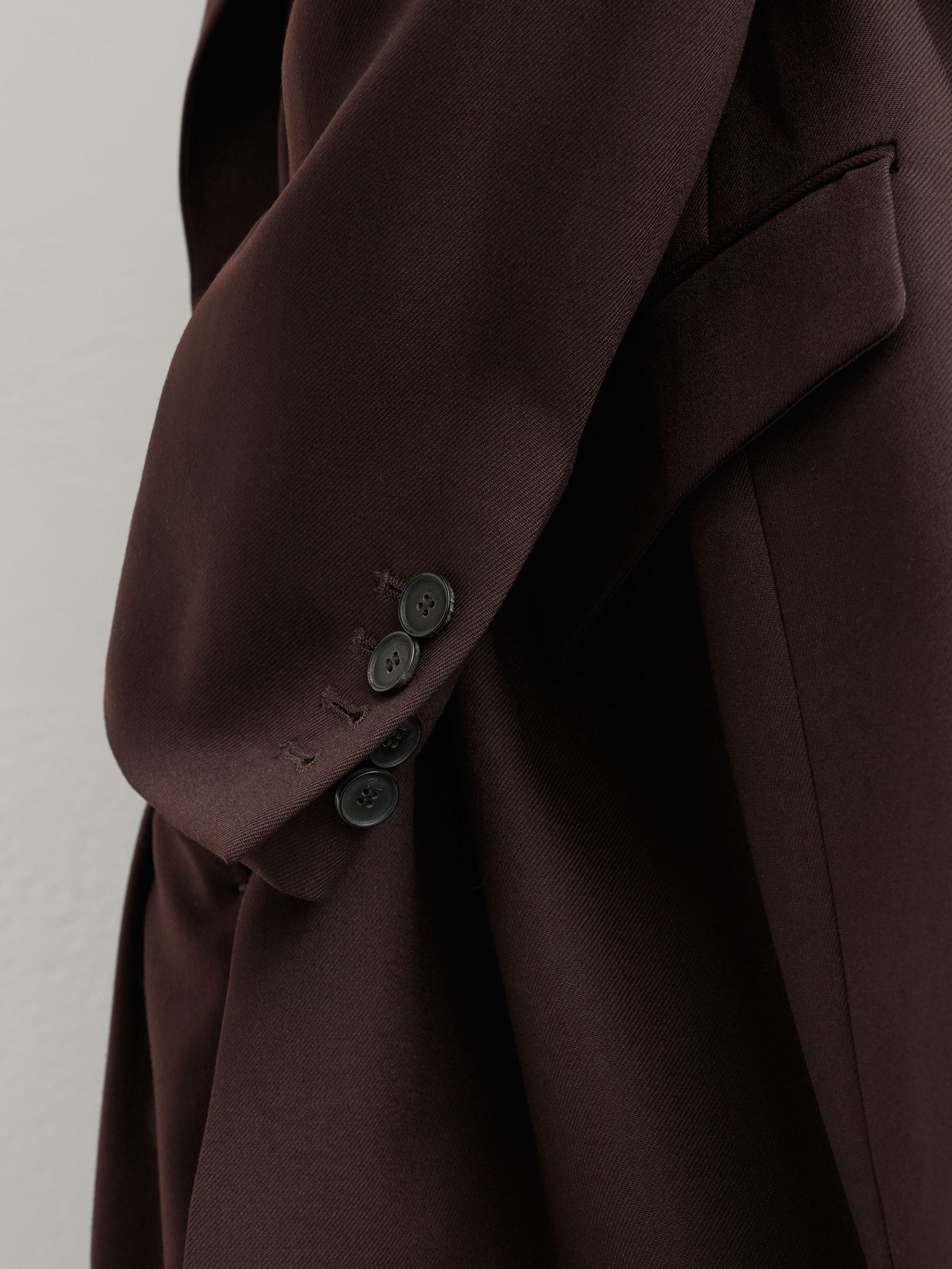 Wool-Blend Double-Breasted Oversized Suit Blazer in Dark Aubergine - Image 4 of 9