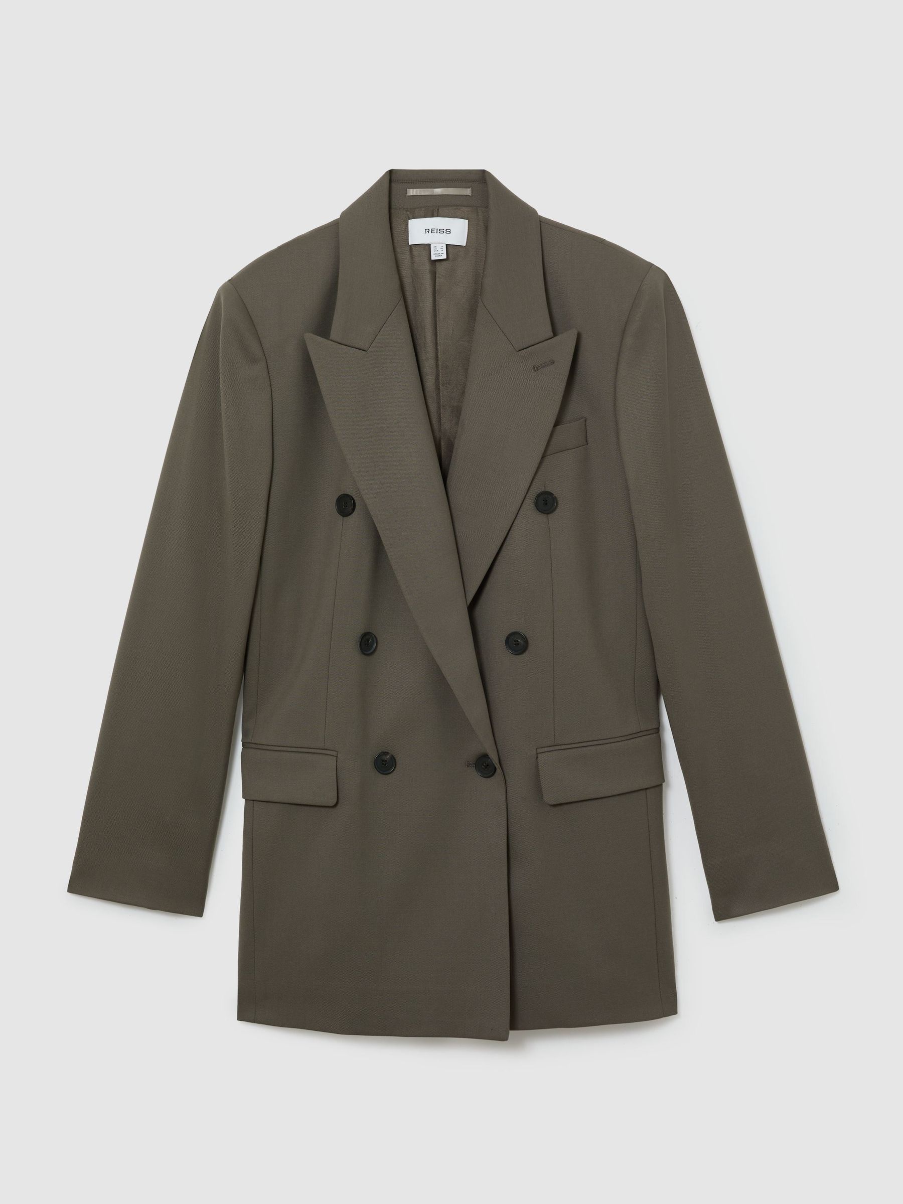 Wool-Blend Double-Breasted Oversized Suit Blazer in Sage Green - Image 2 of 7