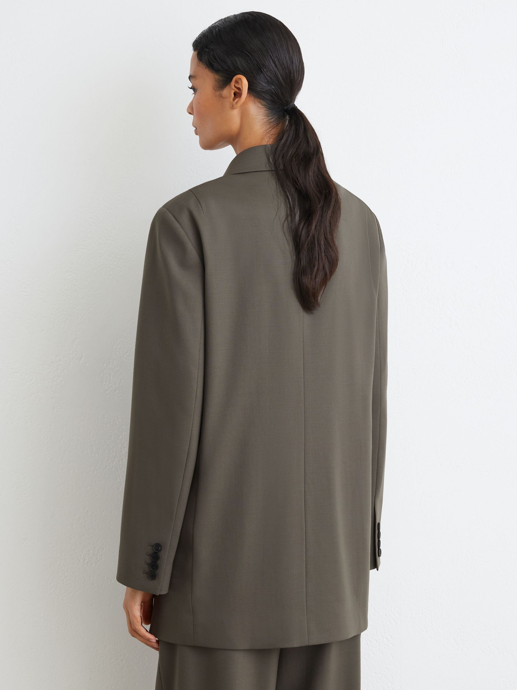 Wool-Blend Double-Breasted Oversized Suit Blazer in Sage Green - Image 5 of 7