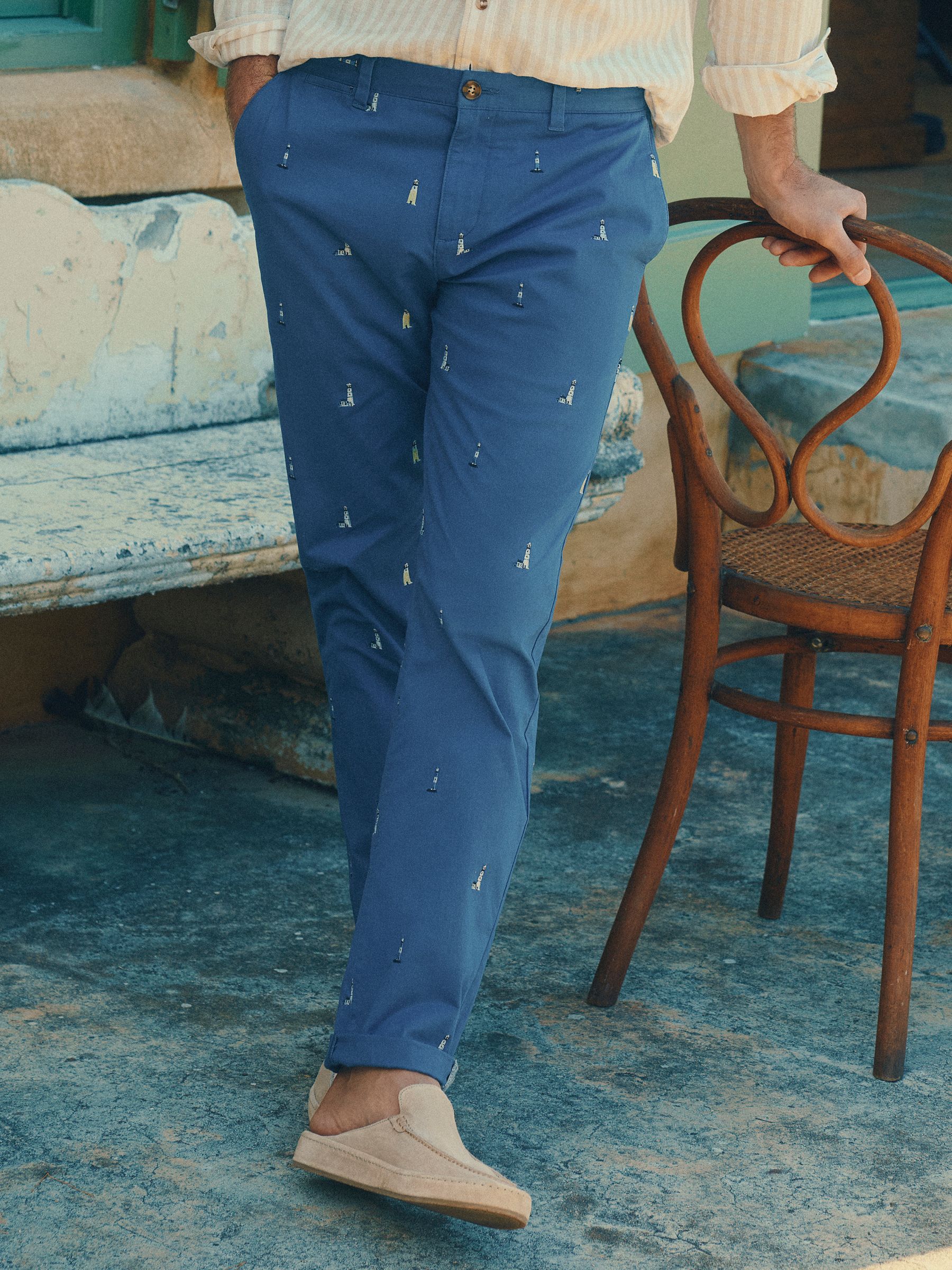 Classic Fit Blue/Ecru Chino Trousers - Image 1 of 9