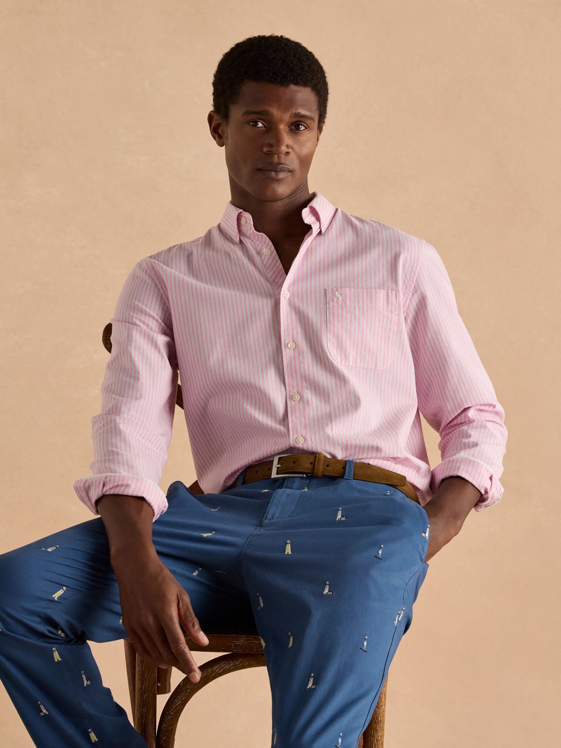 Classic Fit Blue/Ecru Chino Trousers - Image 4 of 9