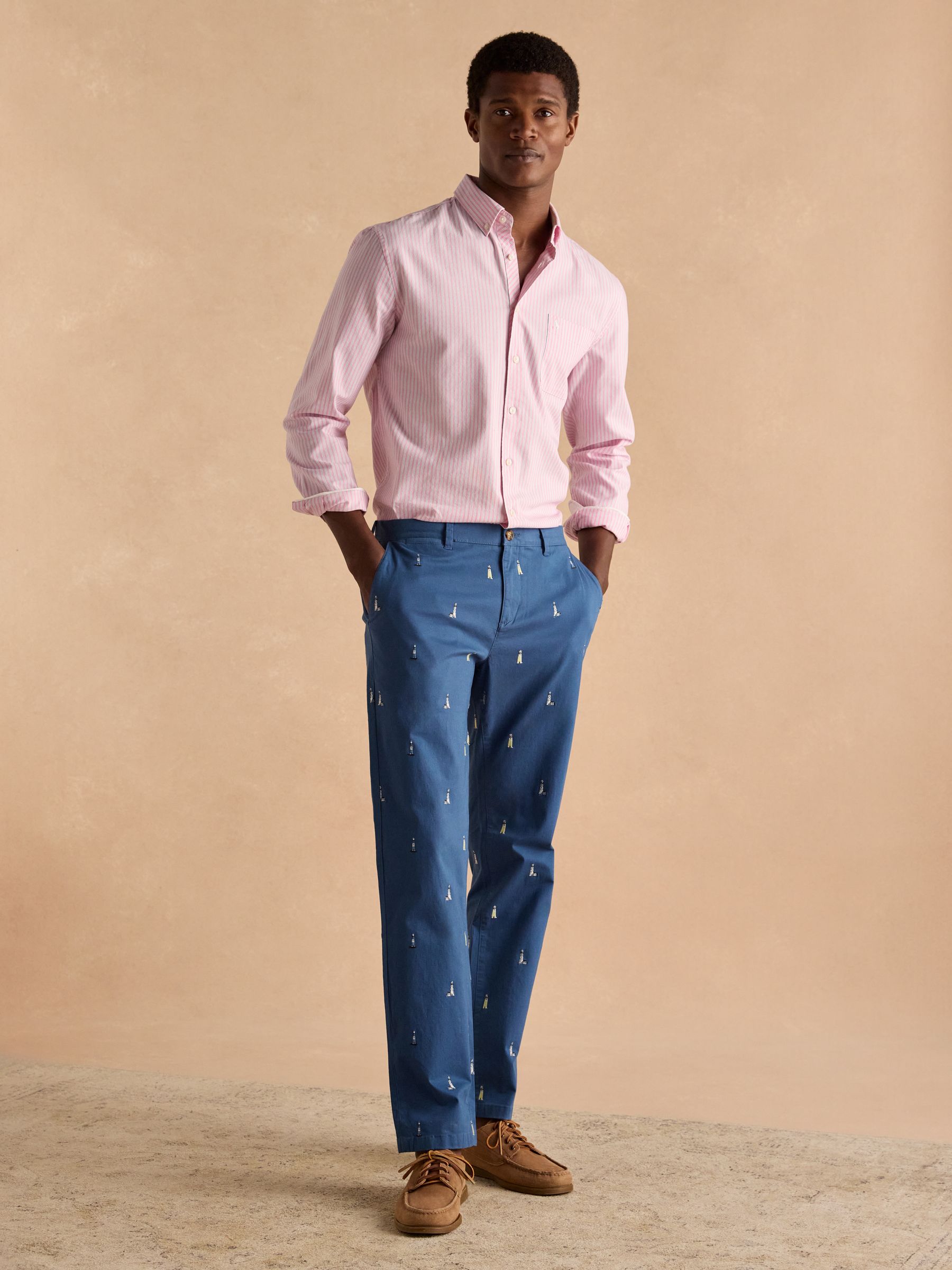 Classic Fit Blue/Ecru Chino Trousers - Image 5 of 9