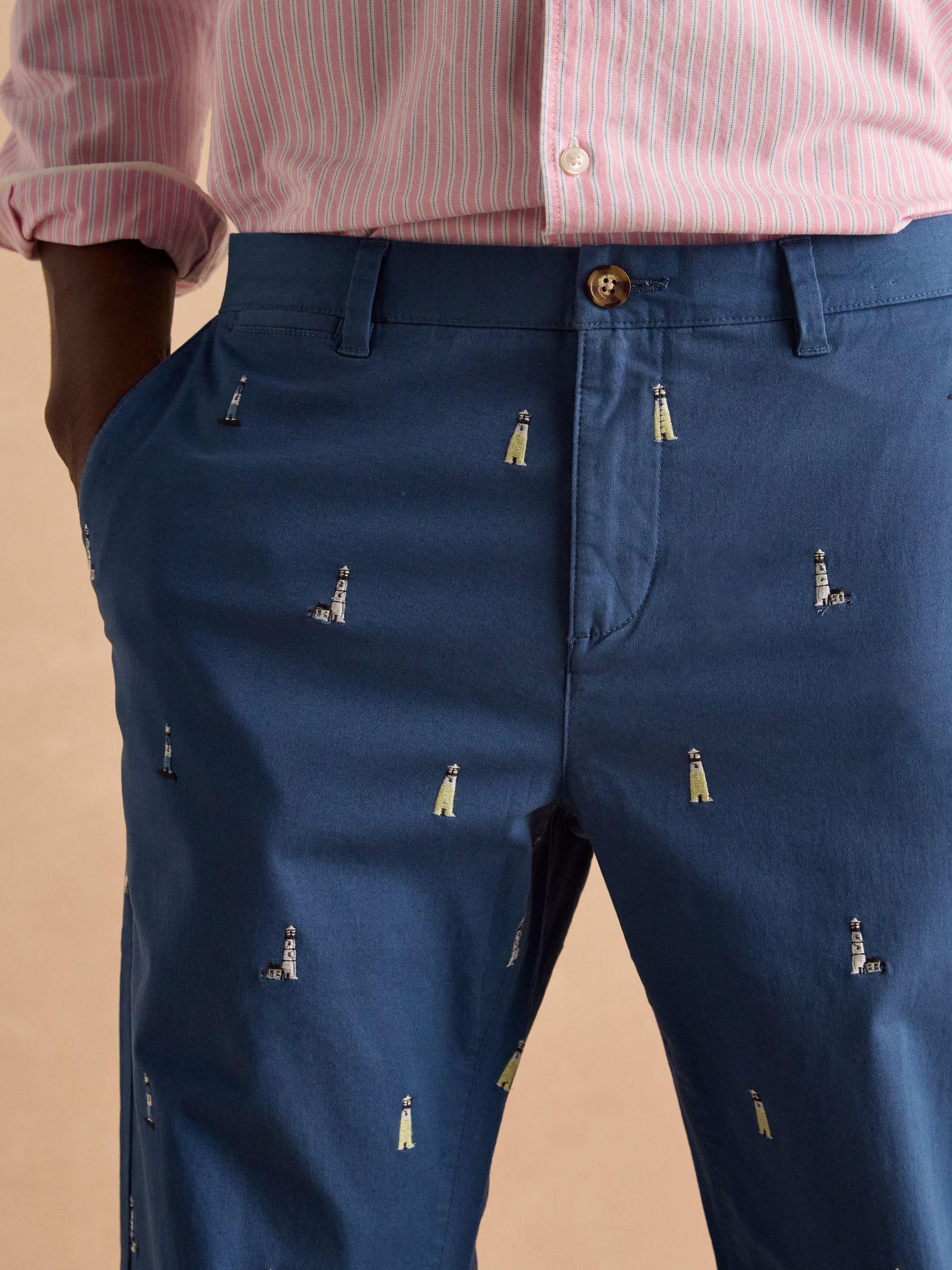 Classic Fit Blue/Ecru Chino Trousers - Image 7 of 9