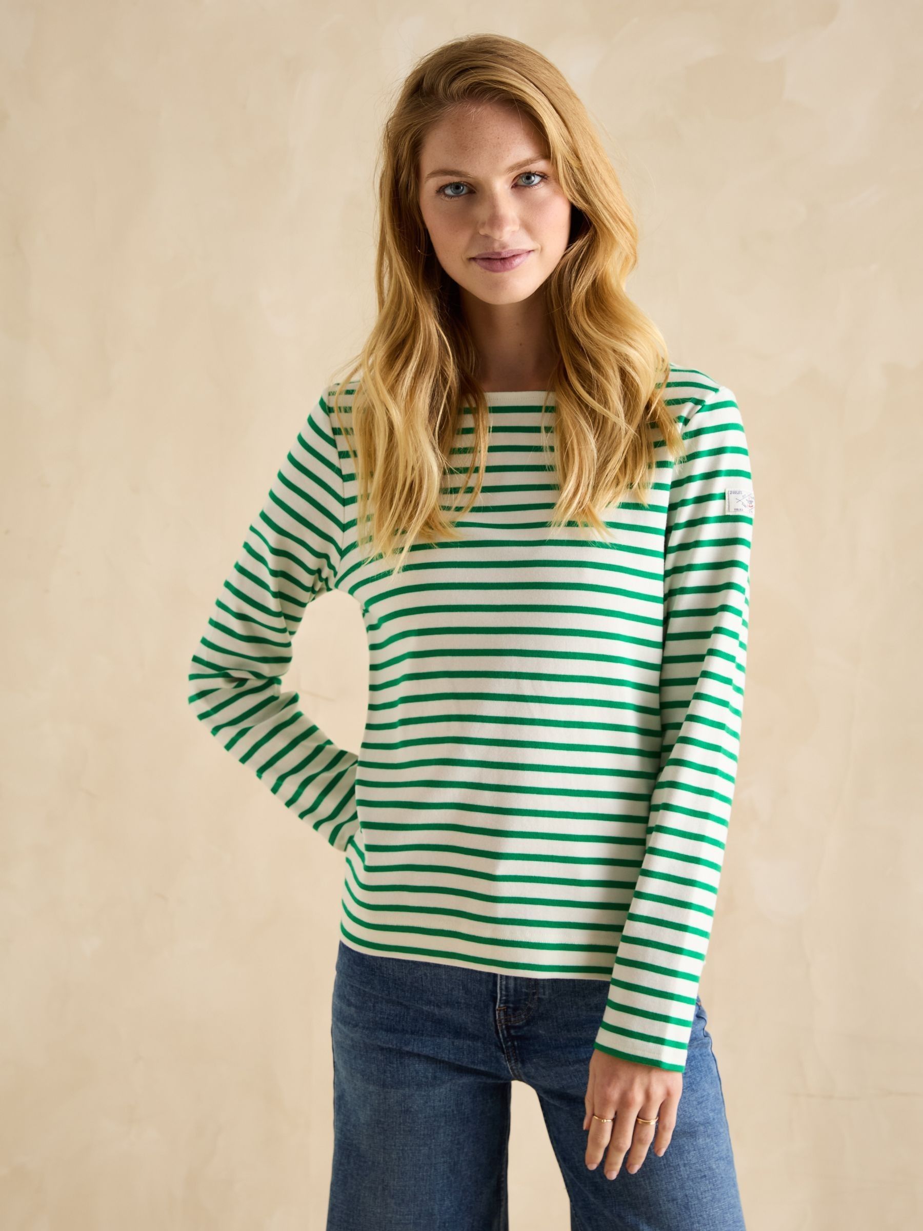 Harbour Green/ White Boat Neck Long Sleeve Breton Stripe Top - Image 1 of 6 Harbour Green/ White Boat Neck Long Sleeve Breton Stripe Top - Image 1 of 6