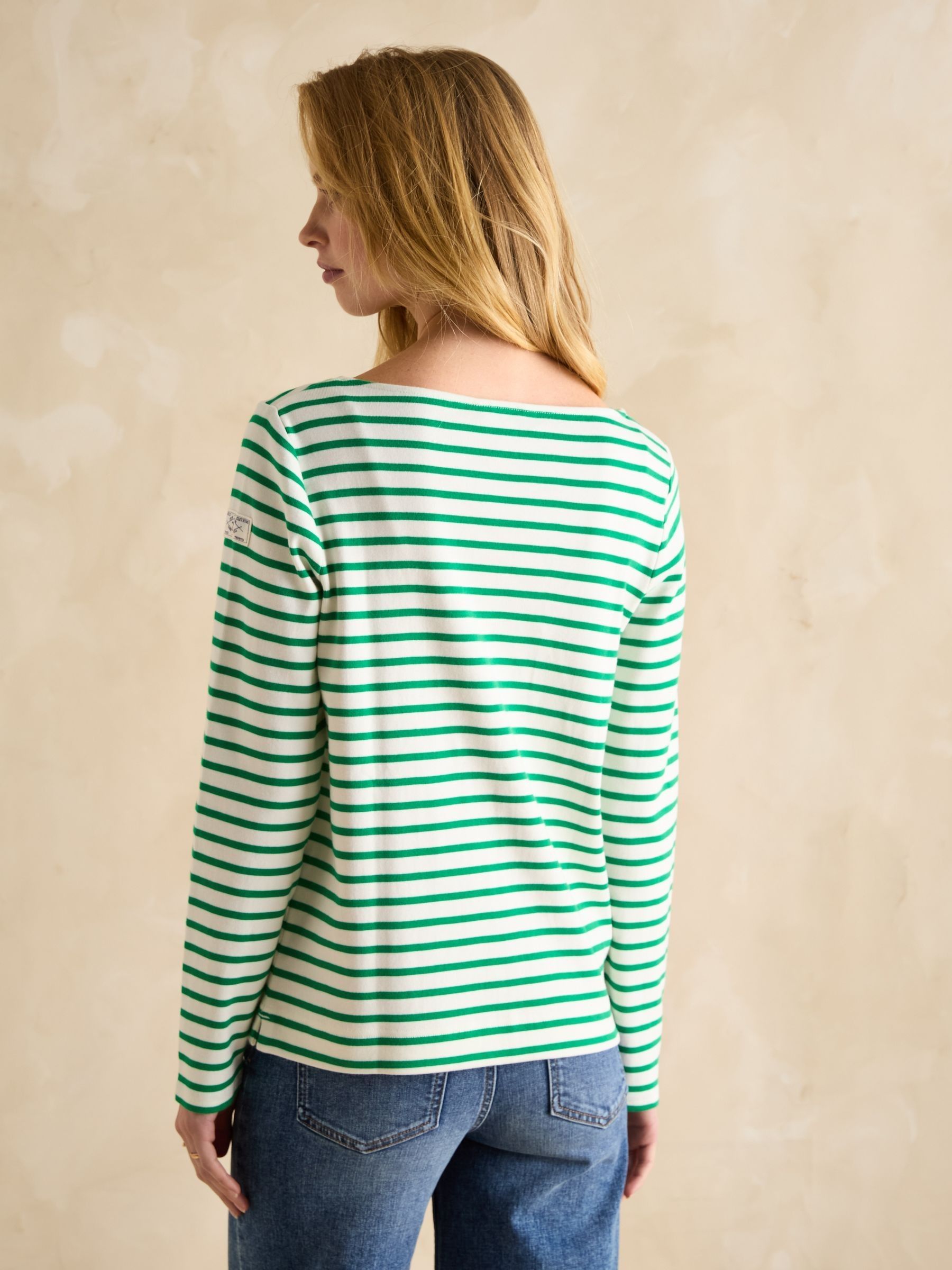 Harbour Green/ White Boat Neck Long Sleeve Breton Stripe Top - Image 2 of 6 Harbour Green/ White Boat Neck Long Sleeve Breton Stripe Top - Image 2 of 6