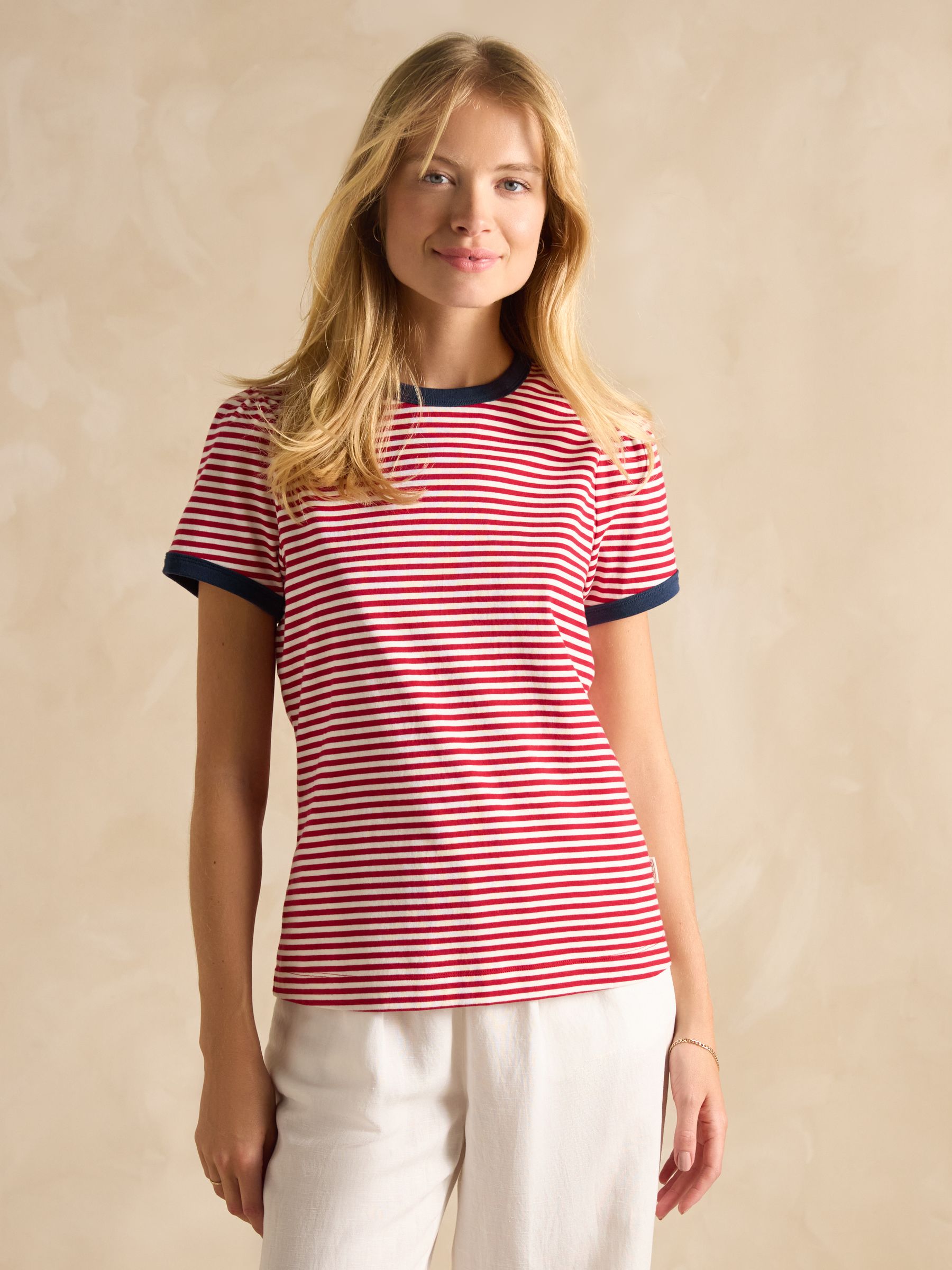 Erin Red Short Sleeve Striped T-Shirt Joules