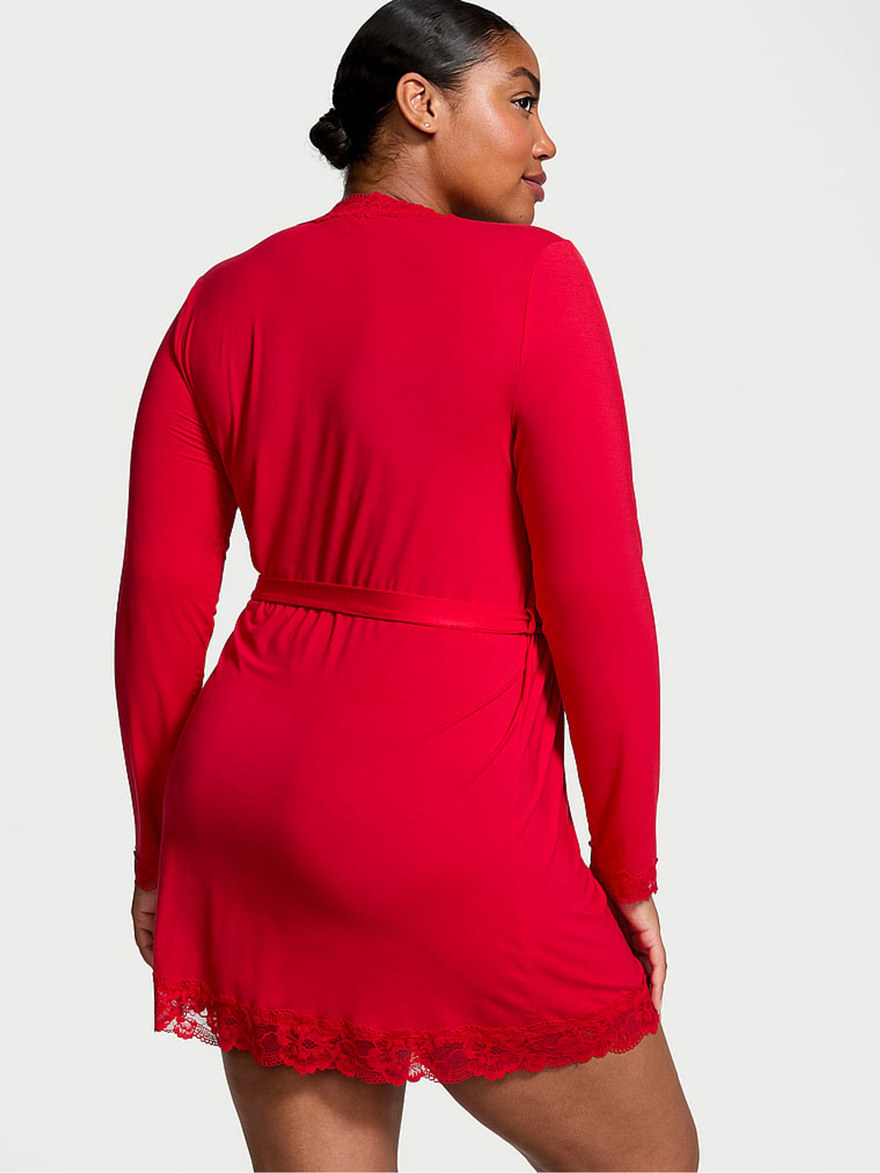 Lipstick Red Modal Lace Trim Robe - Image 2 of 3