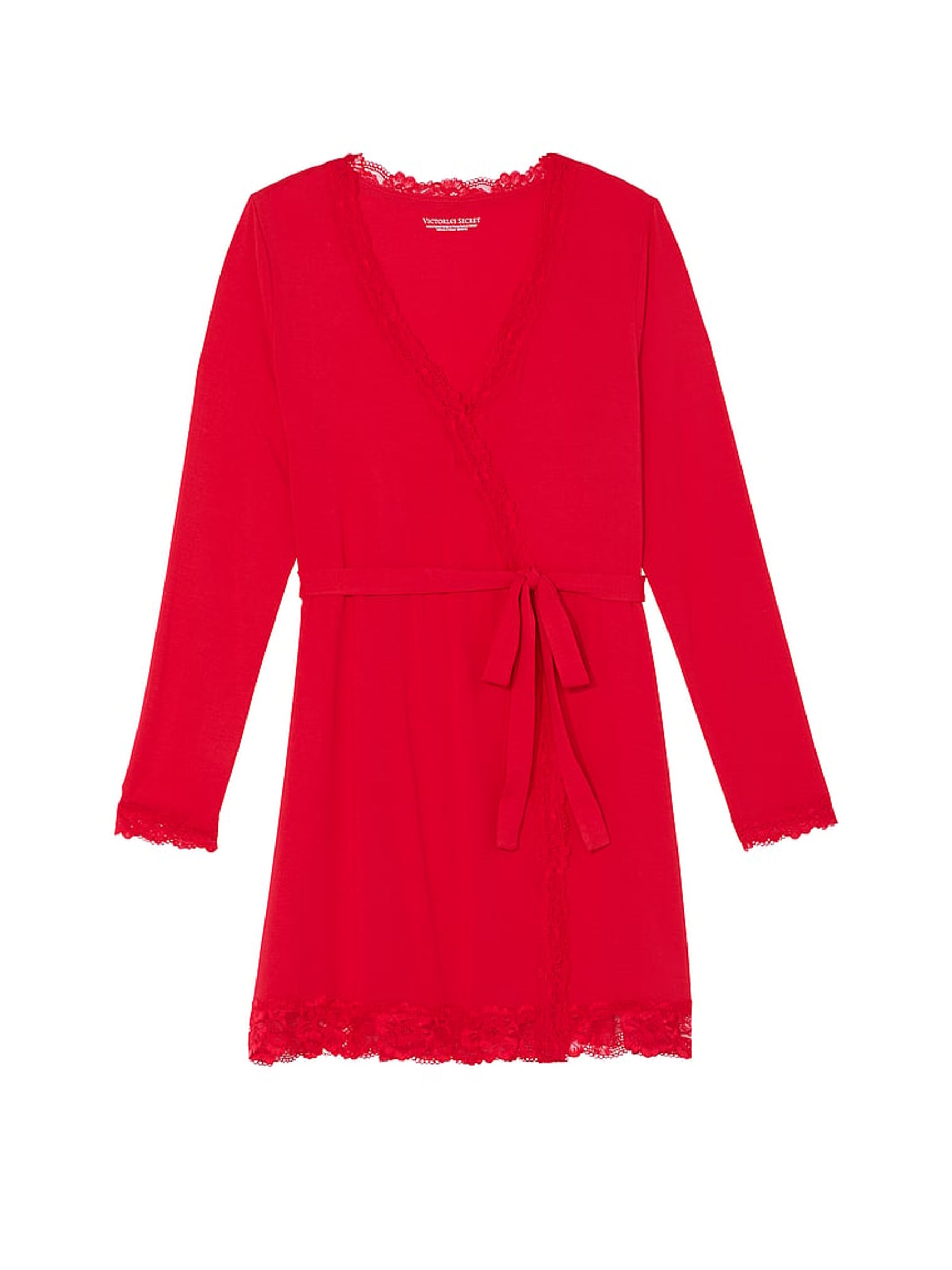 Lipstick Red Modal Lace Trim Robe - Image 3 of 3