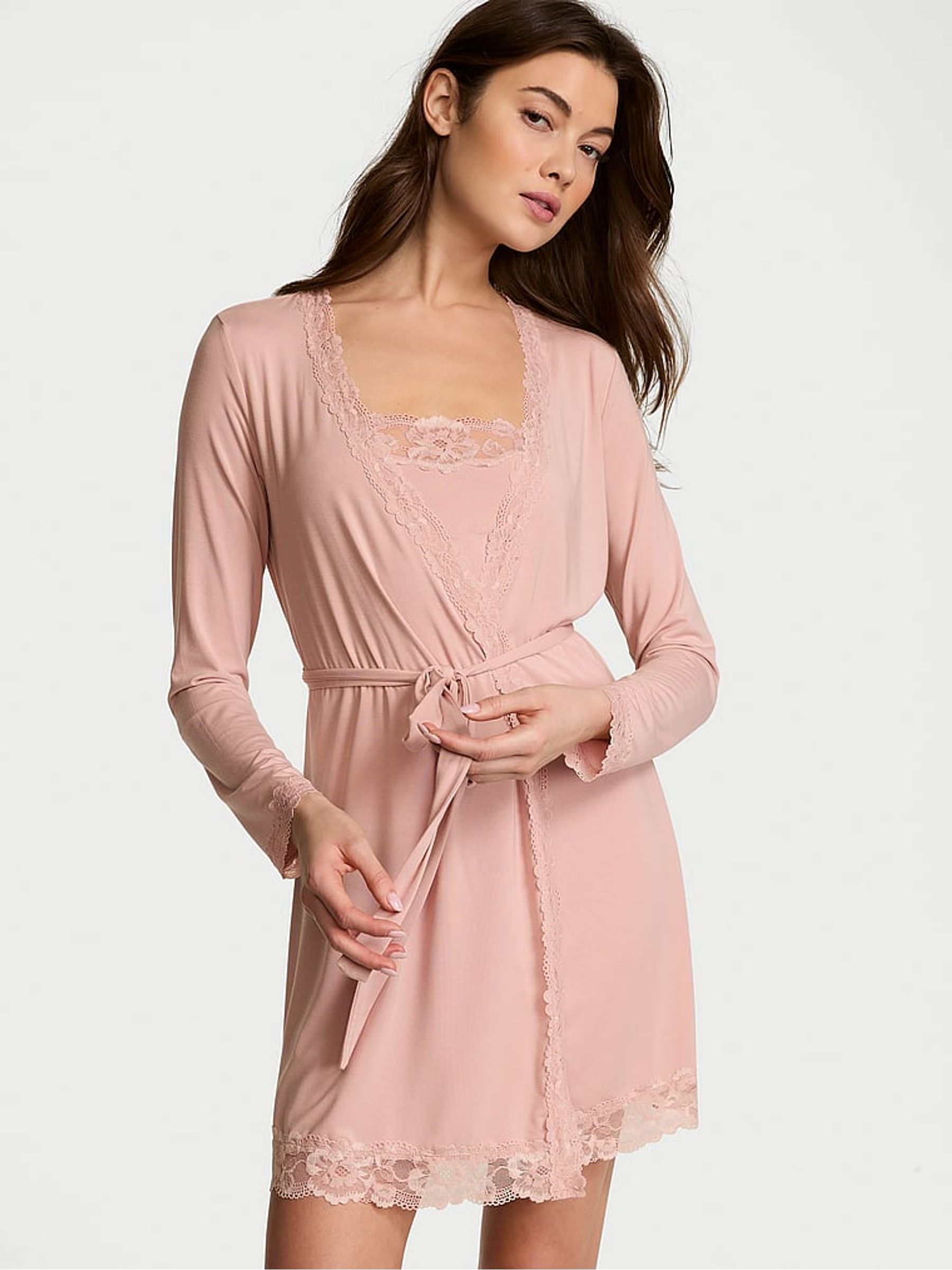 Pink Zinc Modal Lace Trim Robe - Image 1 of 4