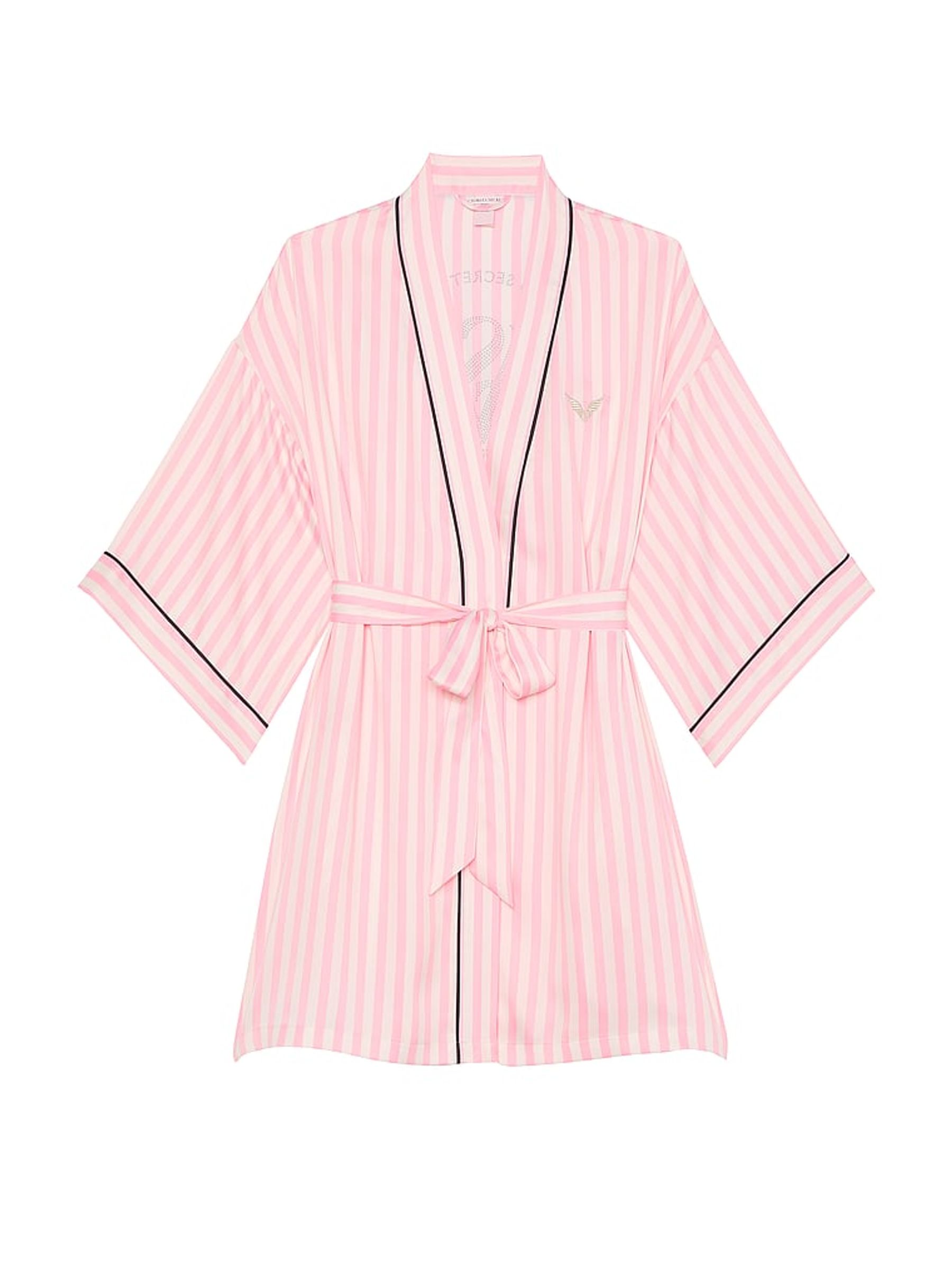 Pink Iconic Stripe Fashion Show '24 Glazed Satin Short Robe - Image 4 of 5