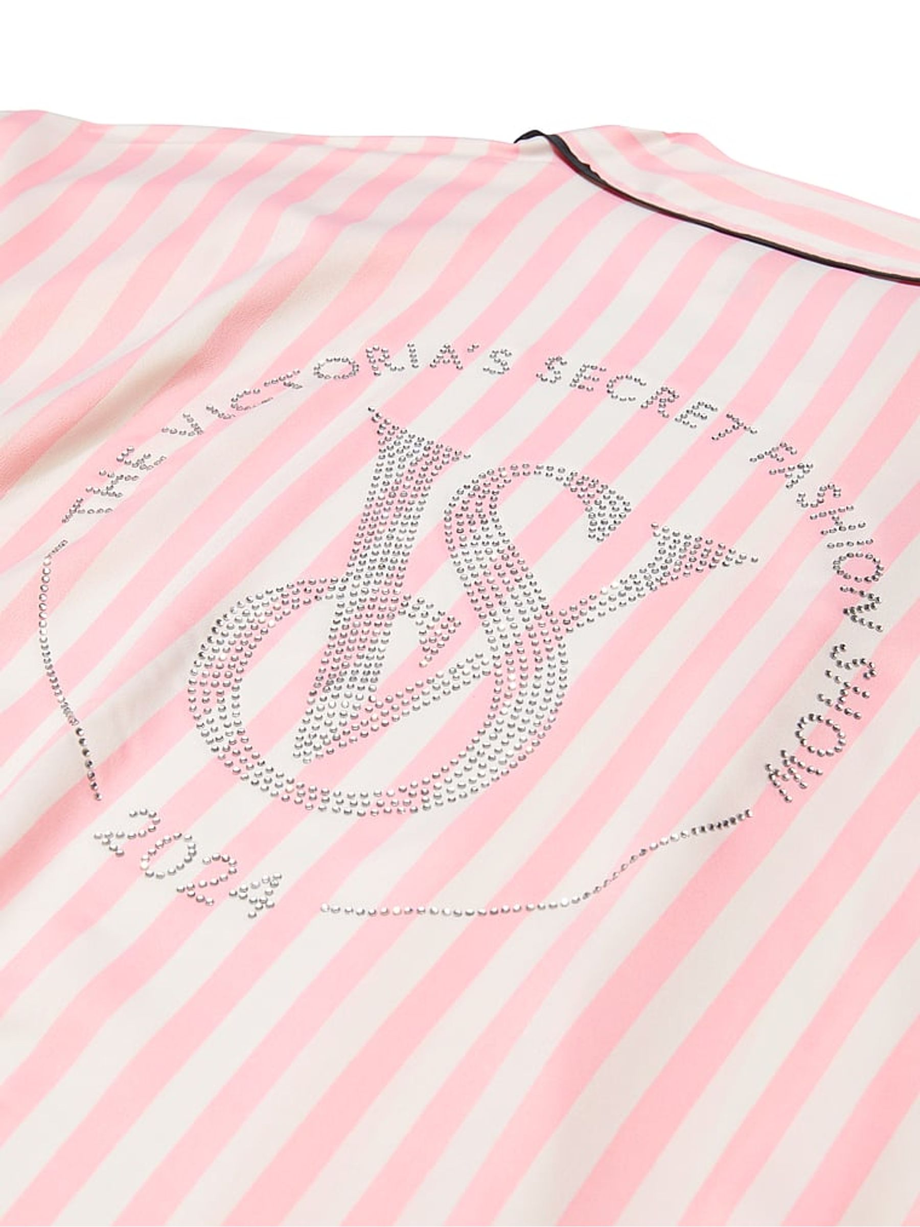 Pink Iconic Stripe Fashion Show '24 Glazed Satin Short Robe - Image 5 of 5