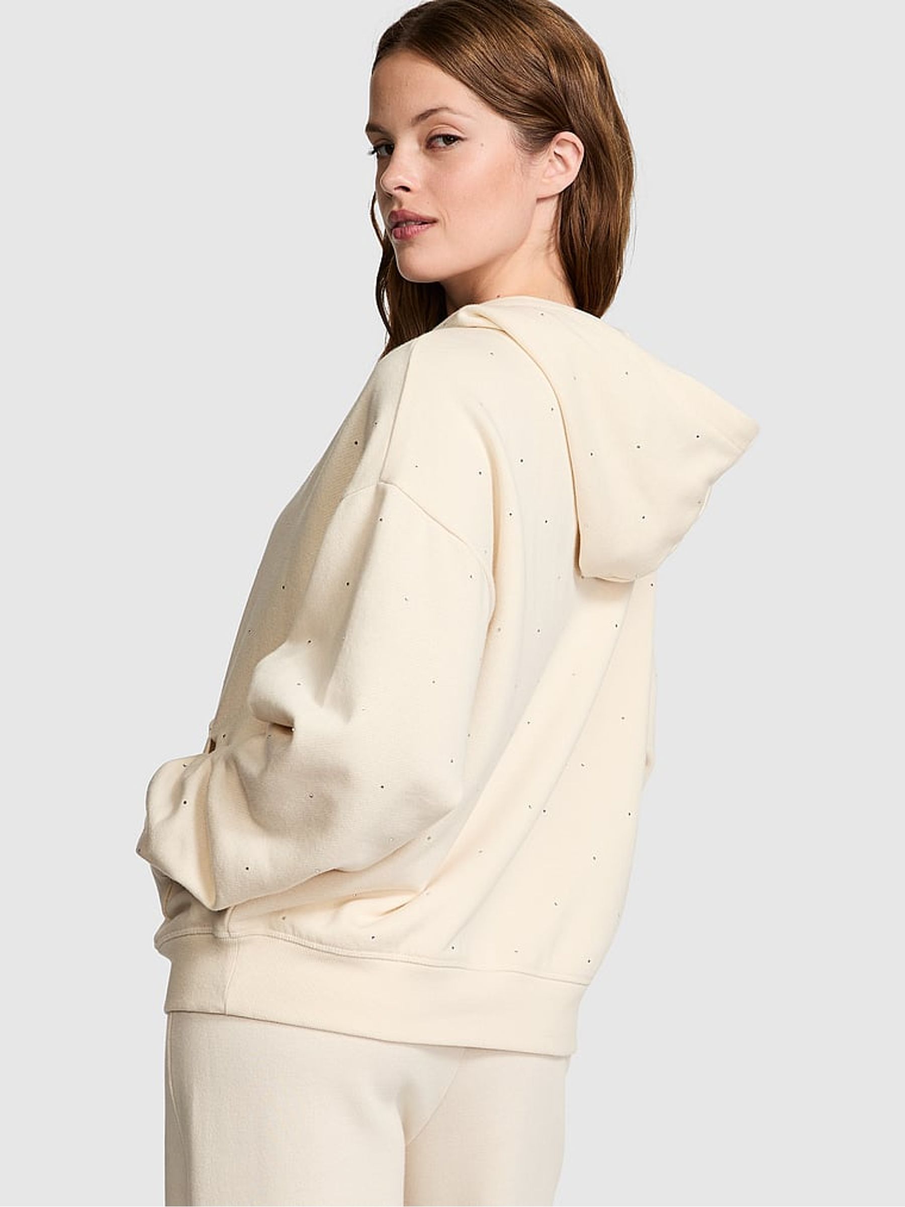 White Shell Zip Up Diamante Fleece Hoodie - Image 2 of 4