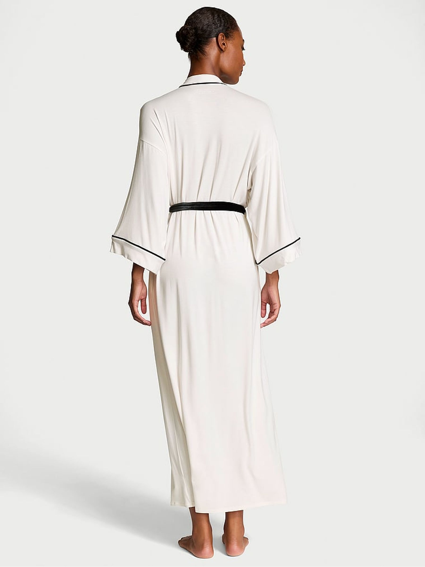Coconut White Modal Soft Velvet Trim Maxi Robe - Image 2 of 3