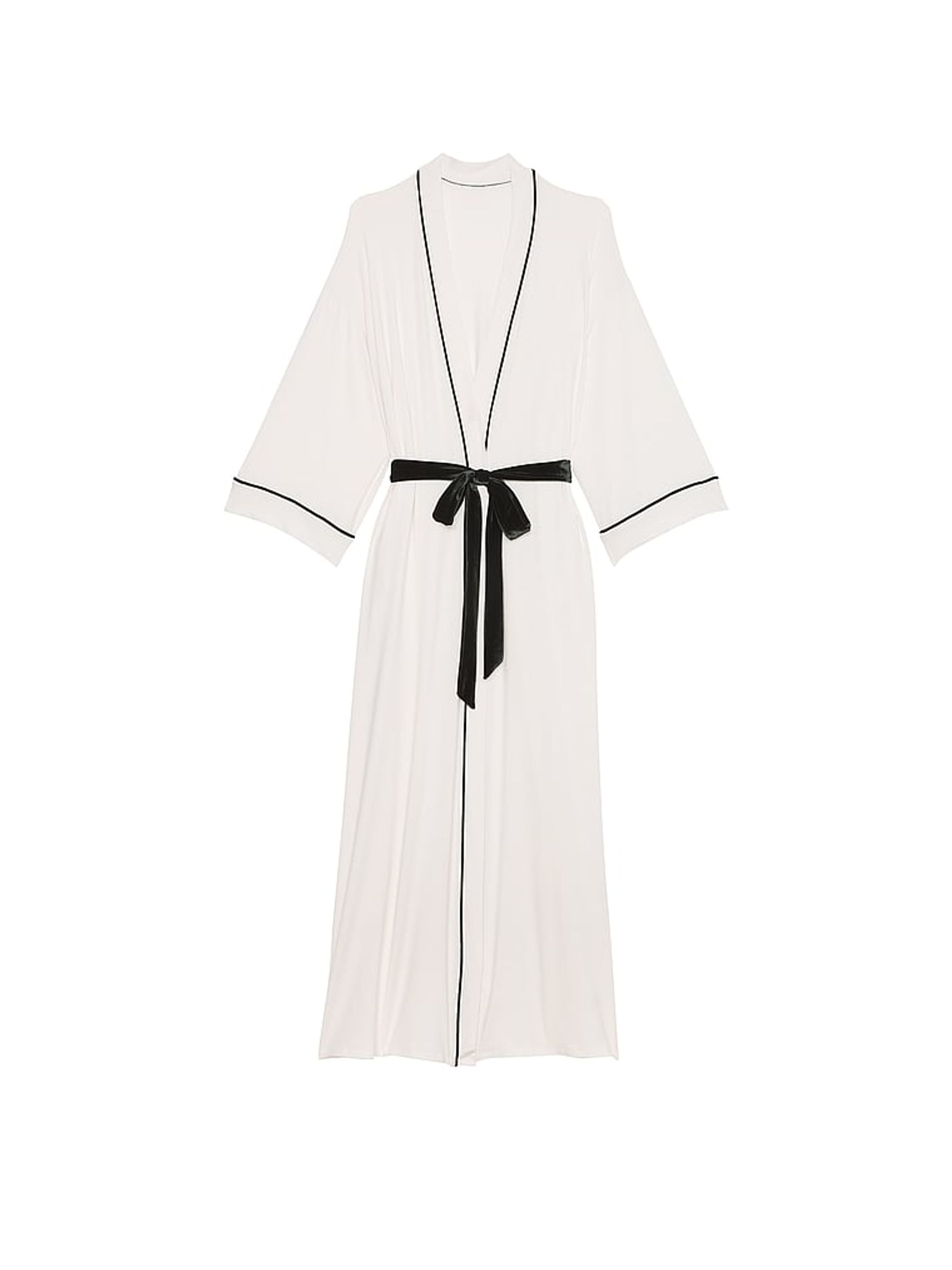 Coconut White Modal Soft Velvet Trim Maxi Robe - Image 3 of 3