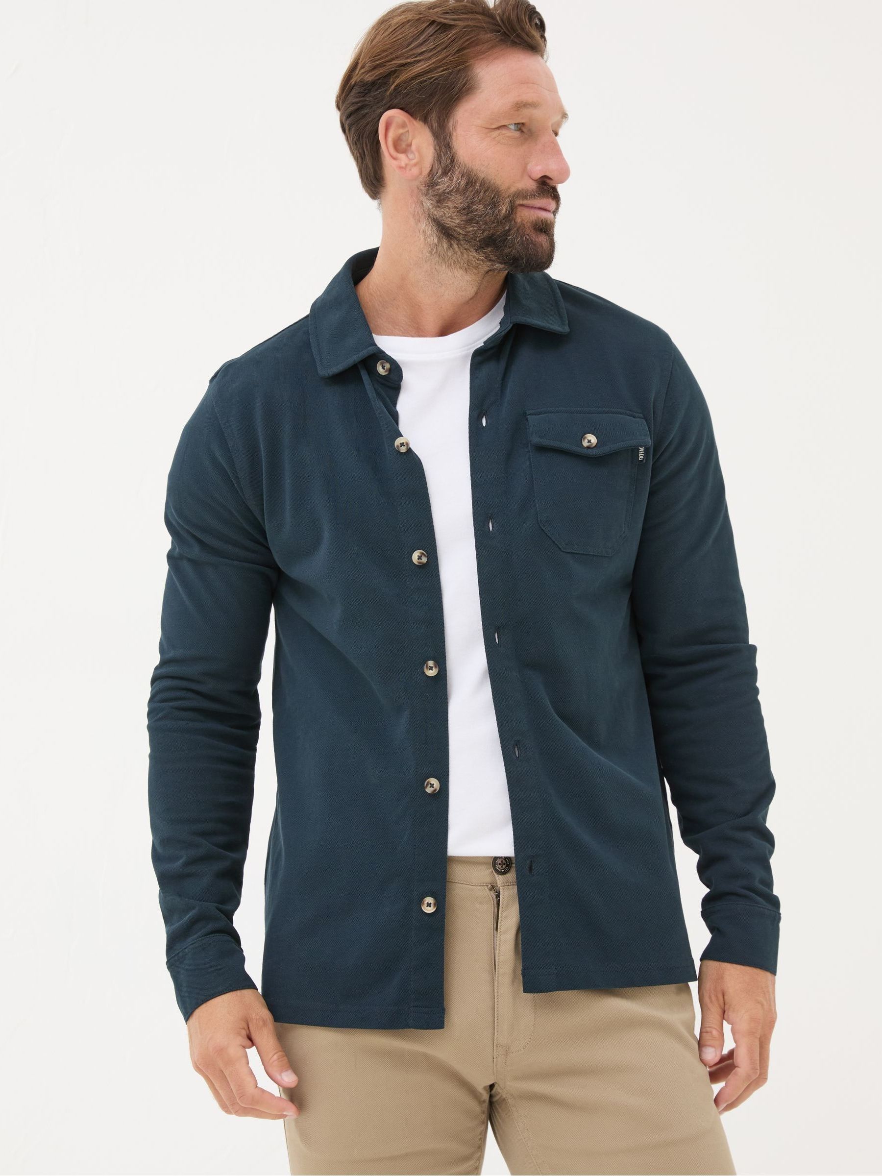 Navy Blue Long Sleeve Pique Shirt - Image 2 of 5