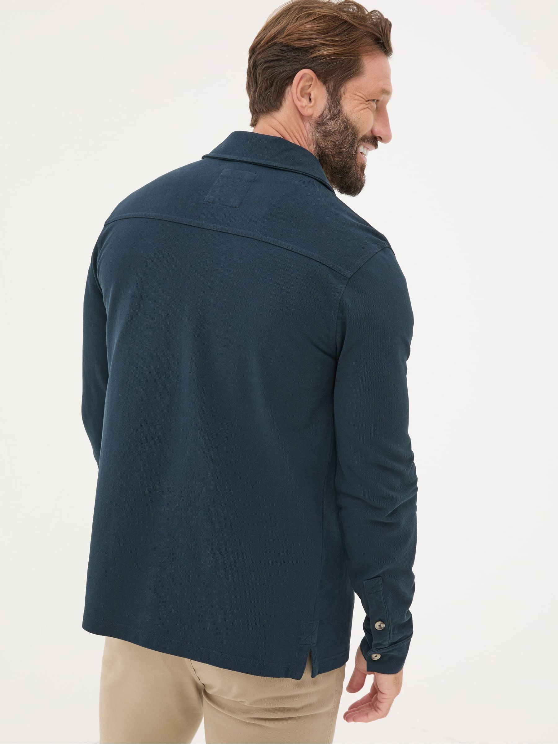 Navy Blue Long Sleeve Pique Shirt - Image 3 of 5