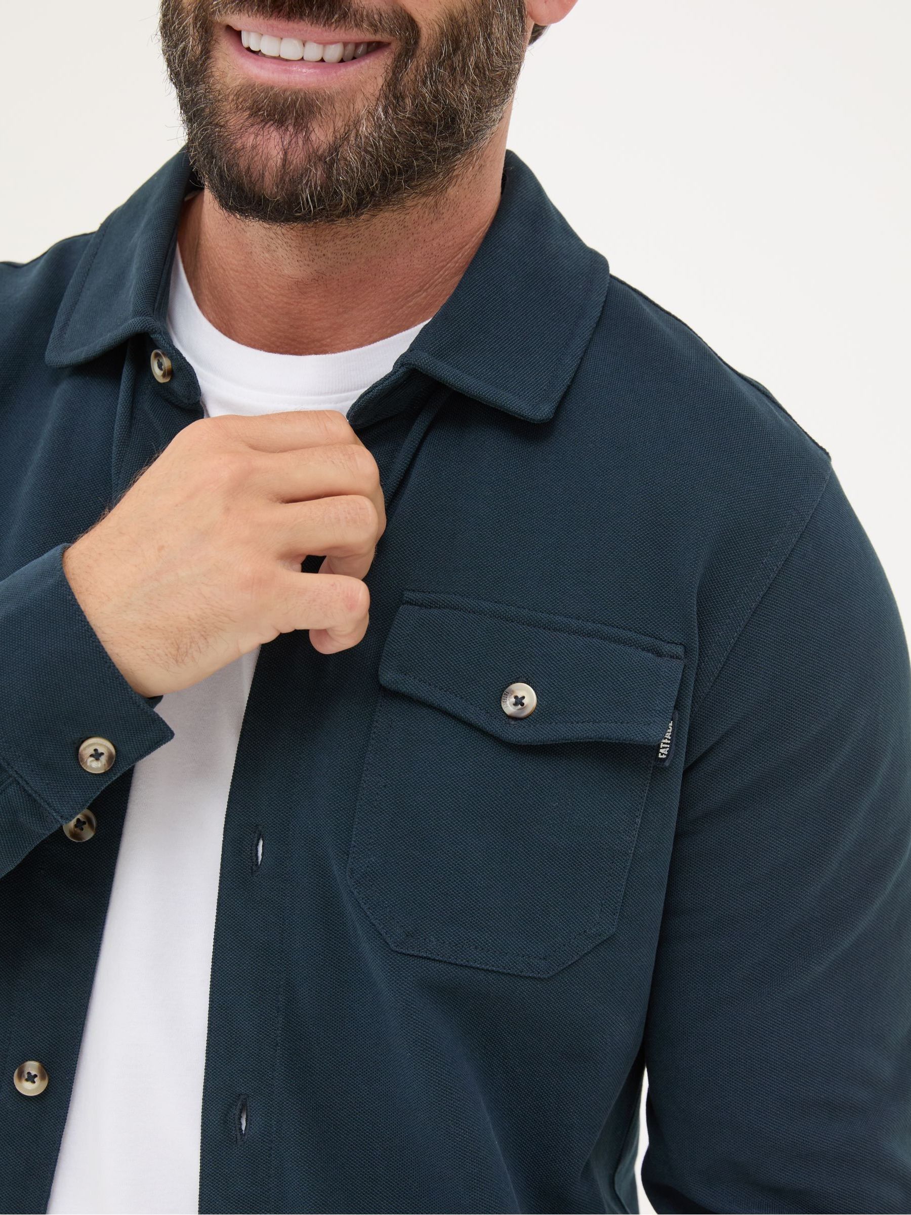 Navy Blue Long Sleeve Pique Shirt - Image 4 of 5