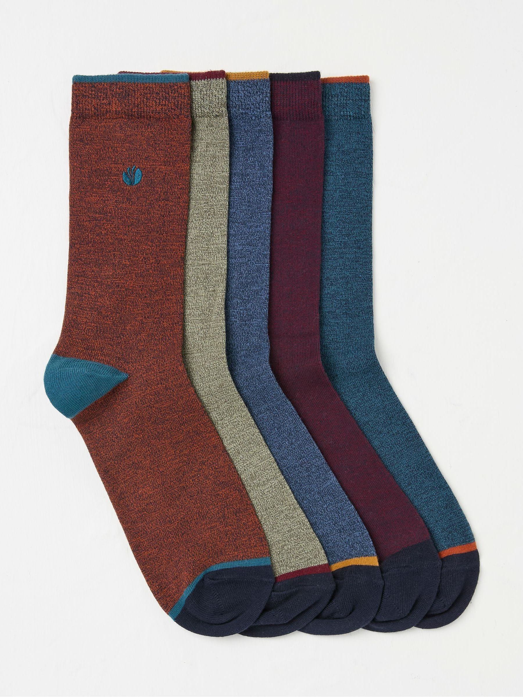Muted Red/Blue 5 Pack Plain Socks - Image 1 of 2