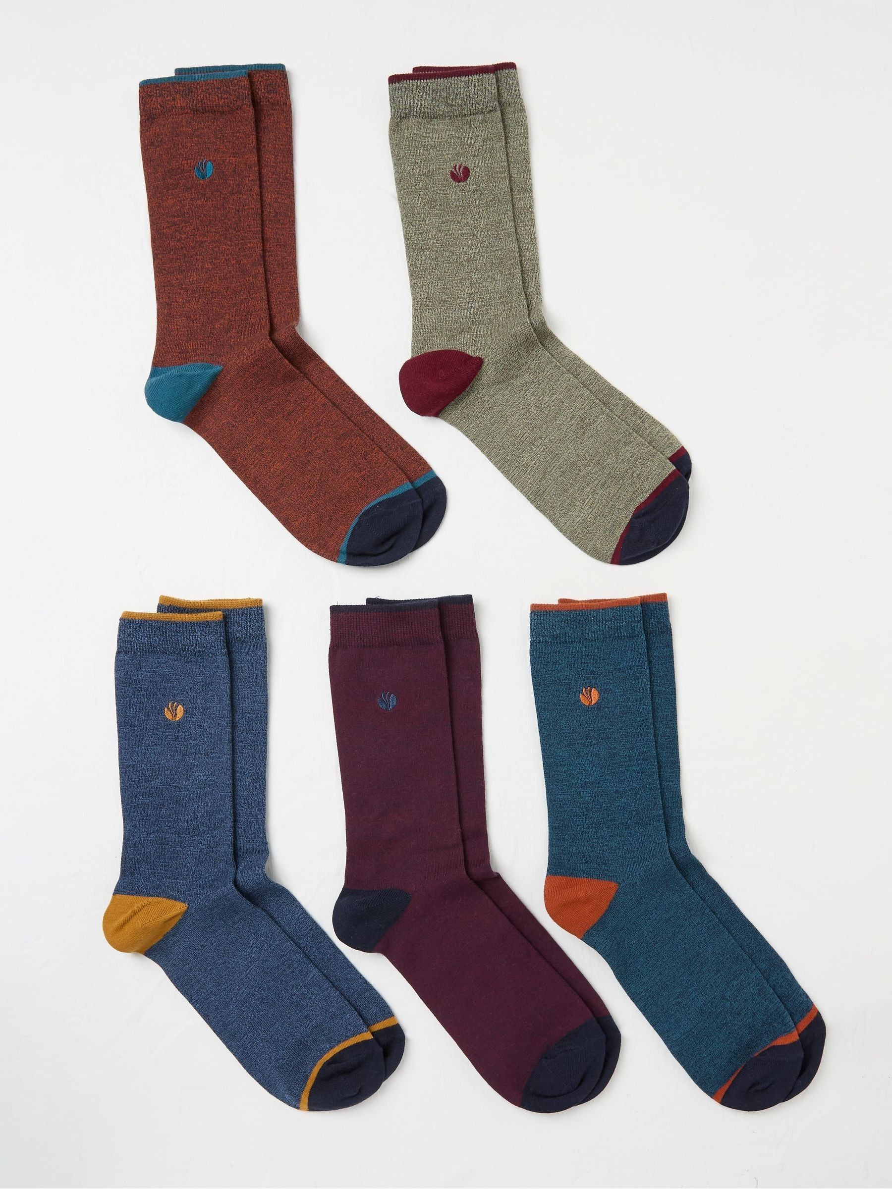 Muted Red/Blue 5 Pack Plain Socks - Image 2 of 2